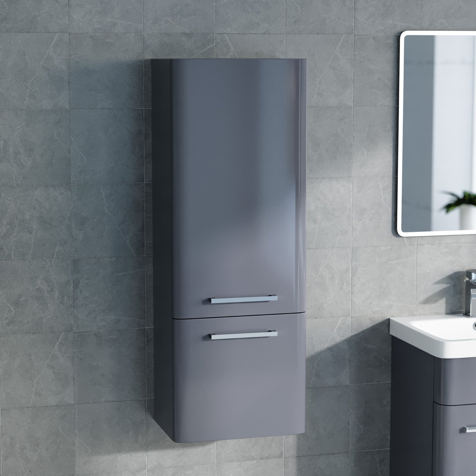 350mm Grey Wall Hung Tall Storage Cabinet With Adjustable Shelves