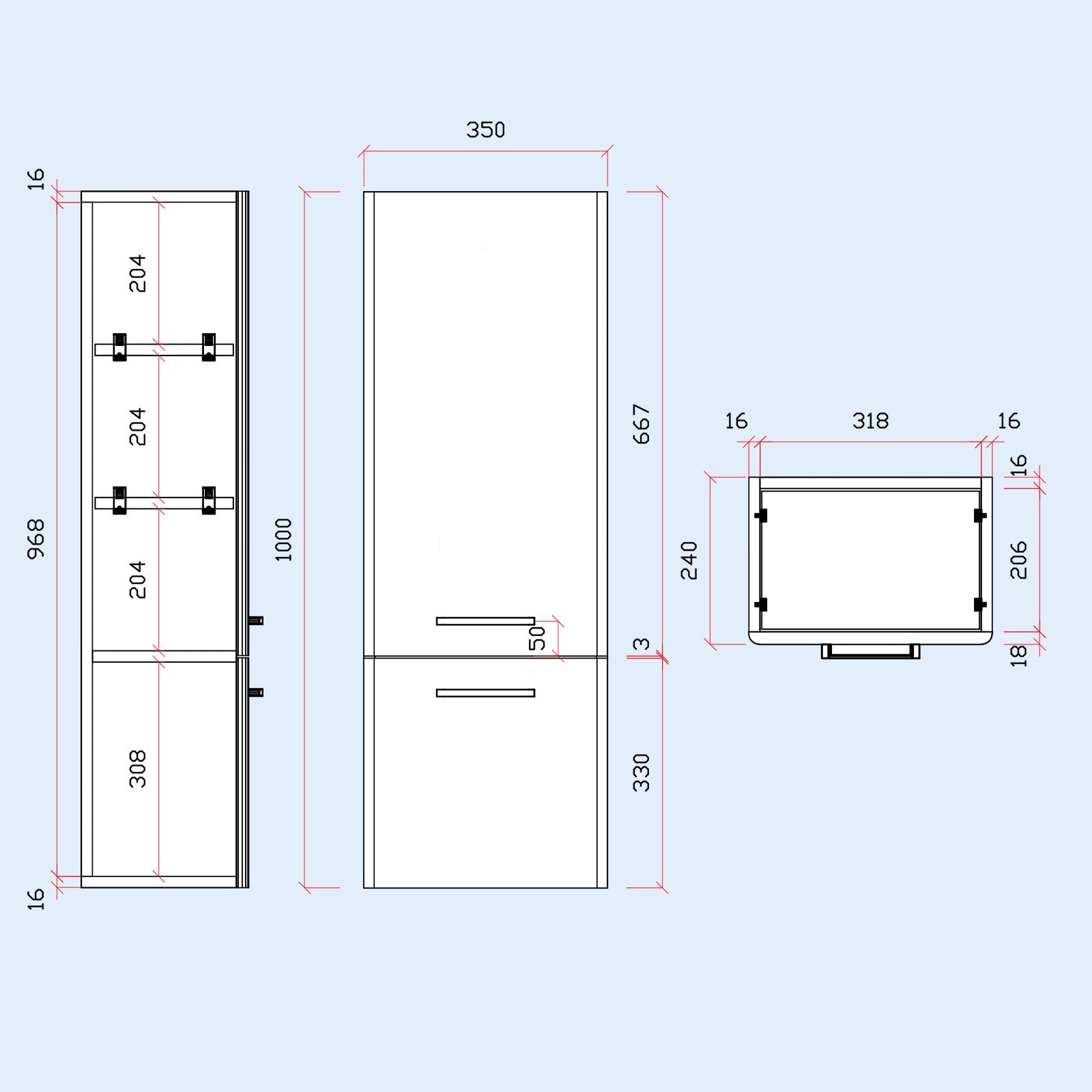 Afern Contemporary 1000mm Wall Hung Tall Cabinet - White