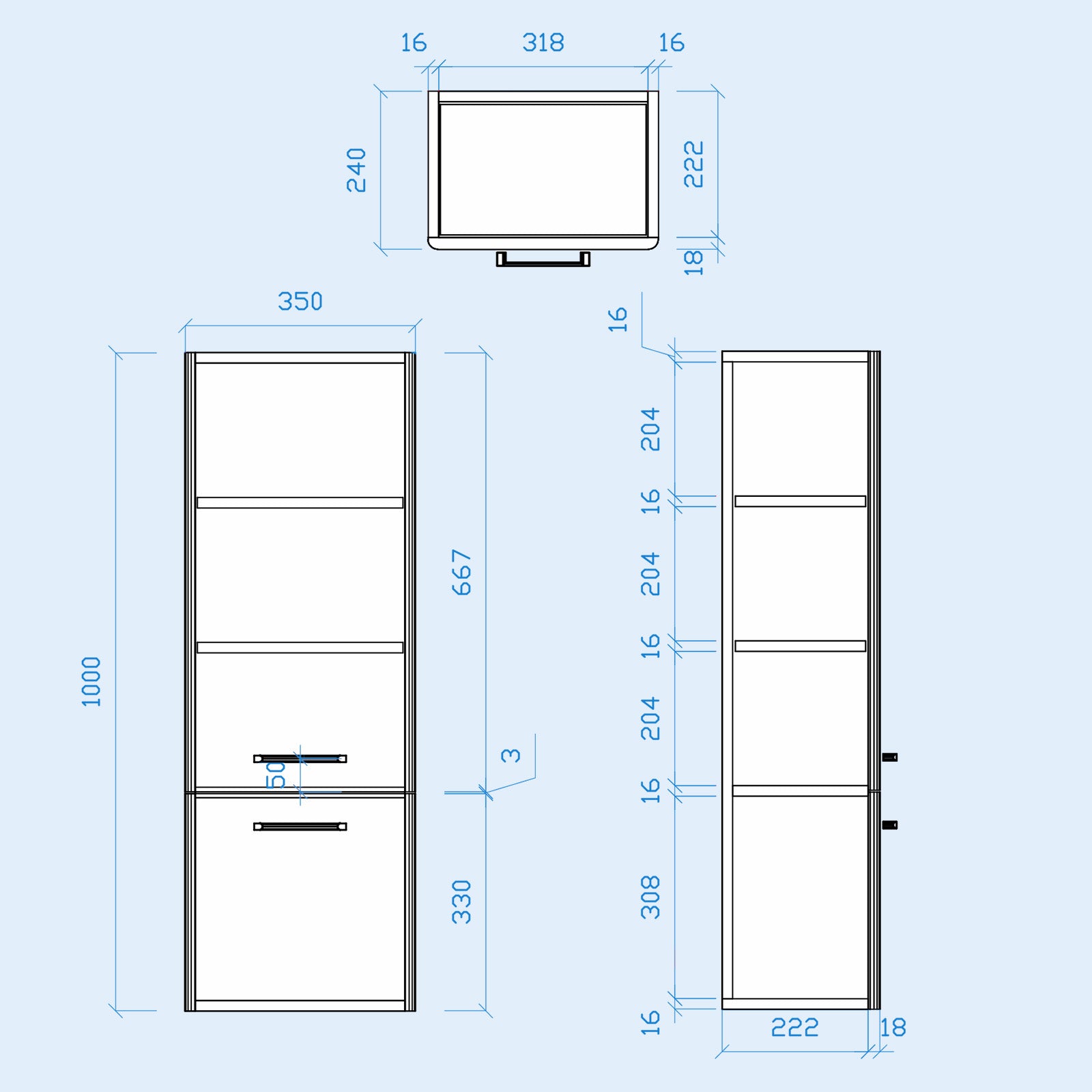 350mm Grey Wall Hung Tall Storage Cabinet With Adjustable Shelves