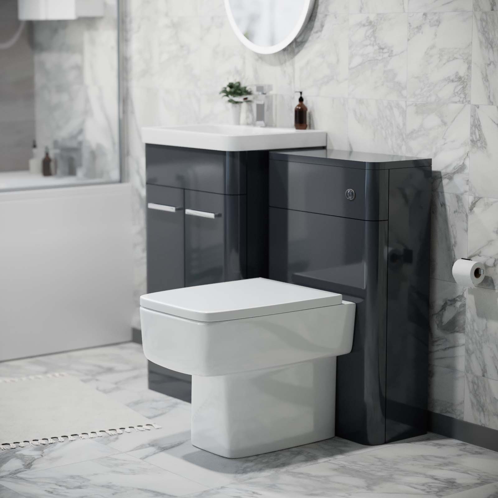 Sudbury 500mm Vanity Basin Unit, WC Unit & Back to Wall Toilet Anthracite