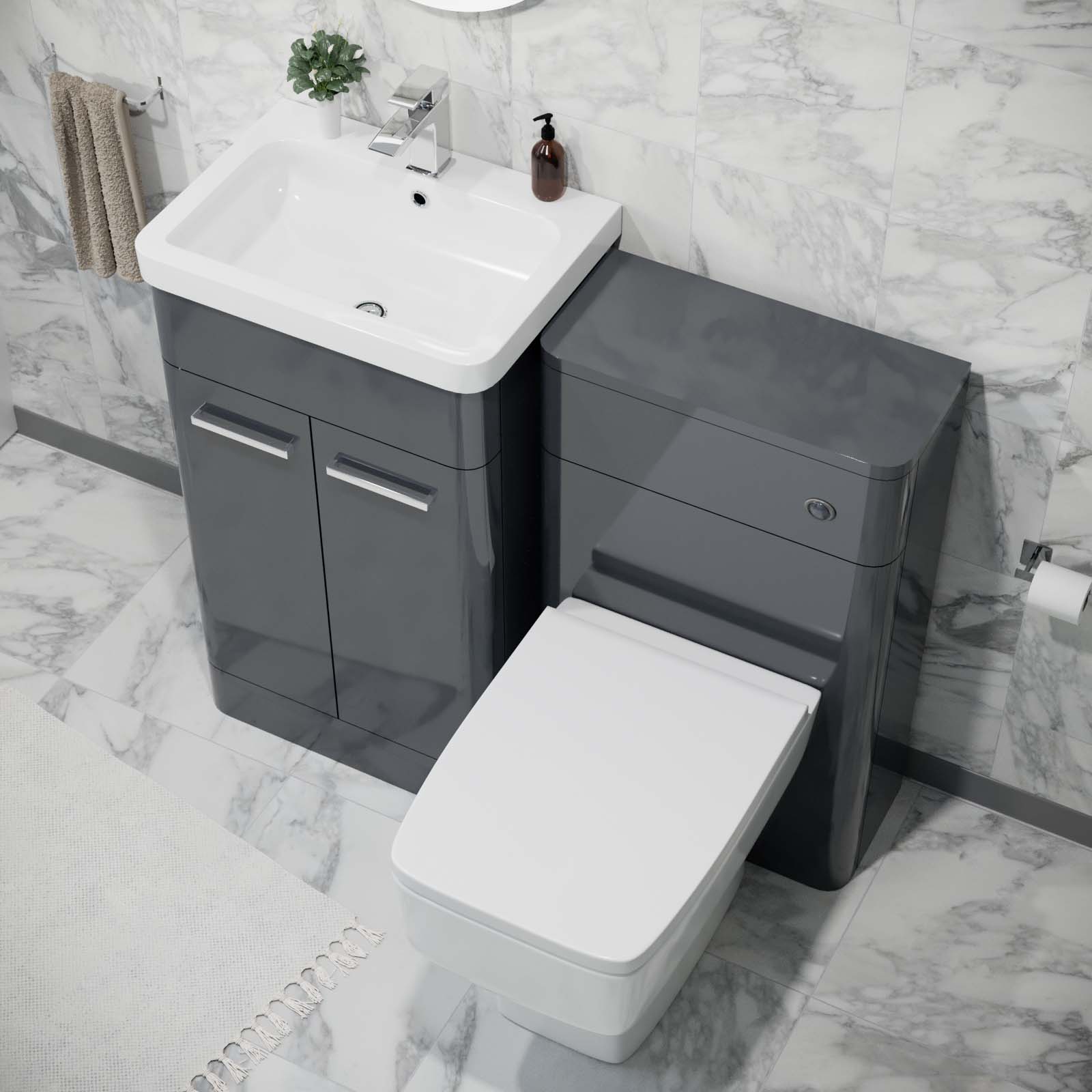 Sudbury 500mm Vanity Basin Unit, WC Unit & Back to Wall Toilet Anthracite