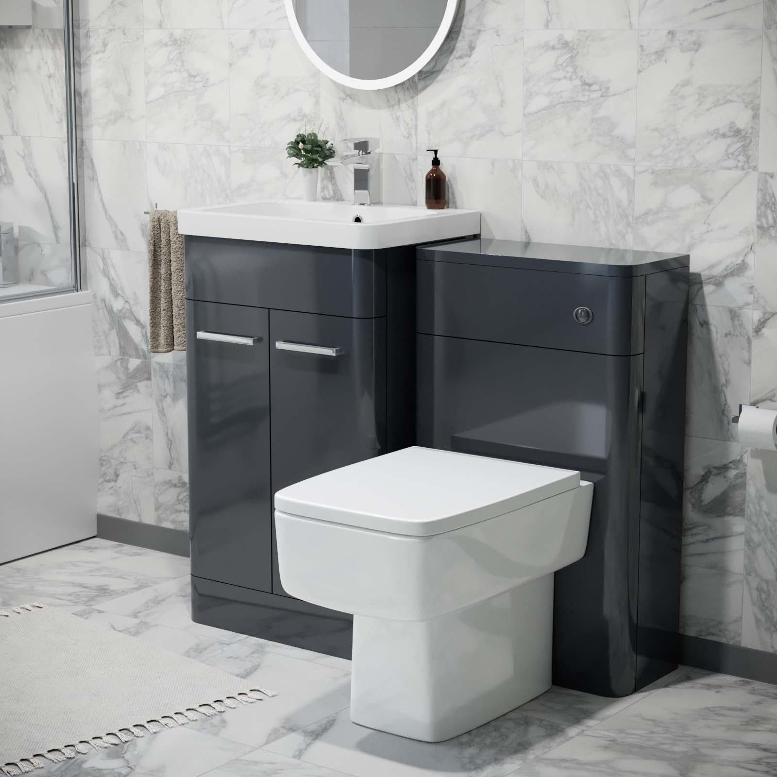 Sudbury 500mm Vanity Basin Unit, WC Unit & Back to Wall Toilet Anthracite