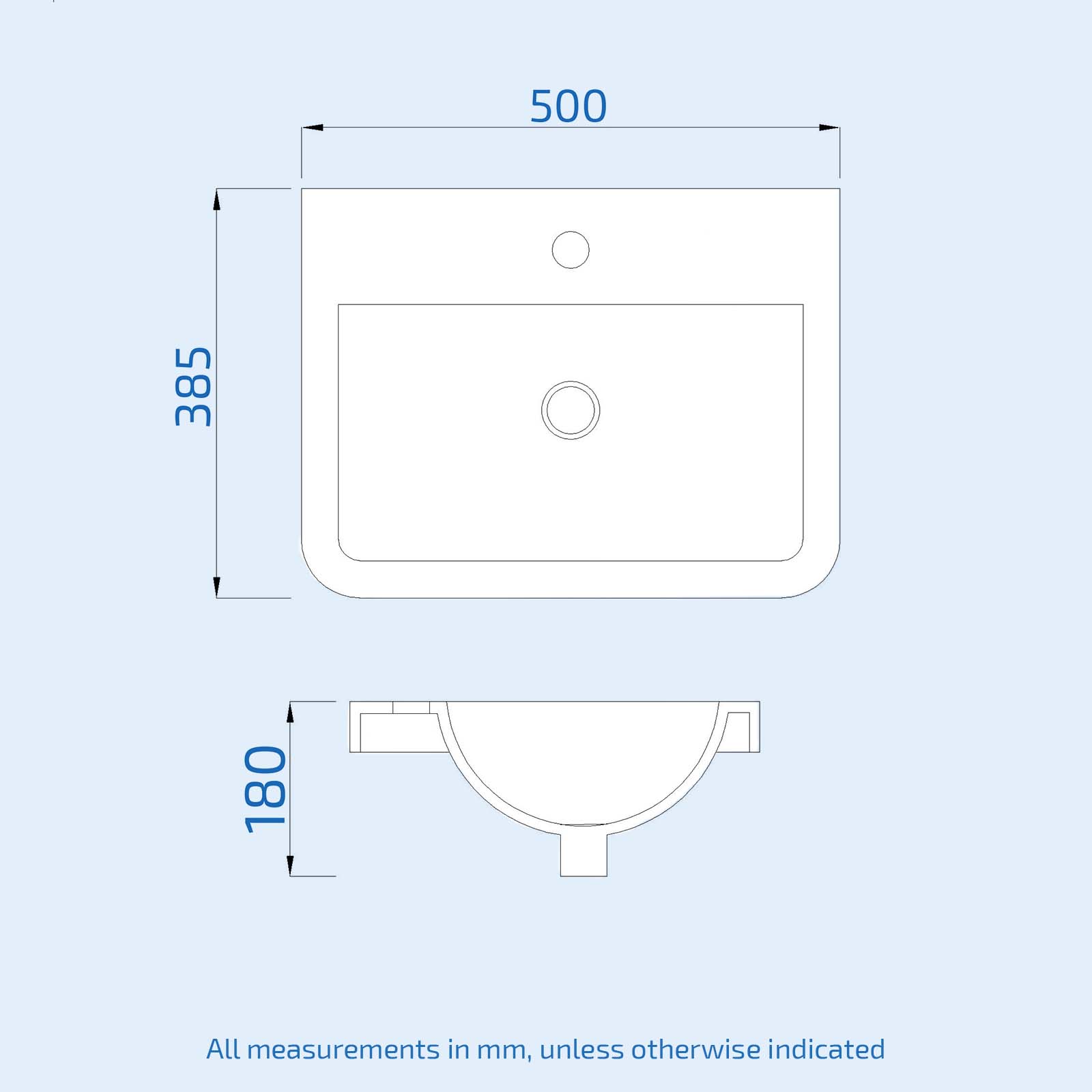 500mm Replacement White Ceramic Mid-Edge Basin comes with Single Tap Hole and Overflow