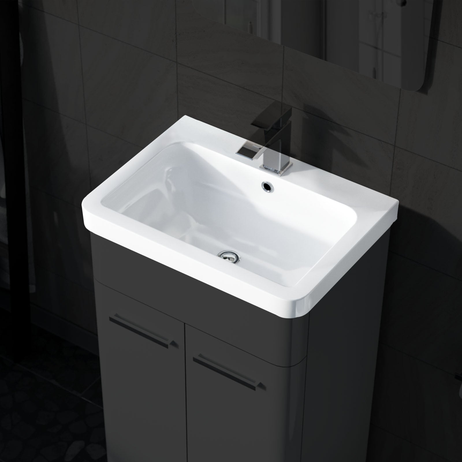 500mm Replacement White Ceramic Mid-Edge Basin comes with Single Tap Hole and Overflow