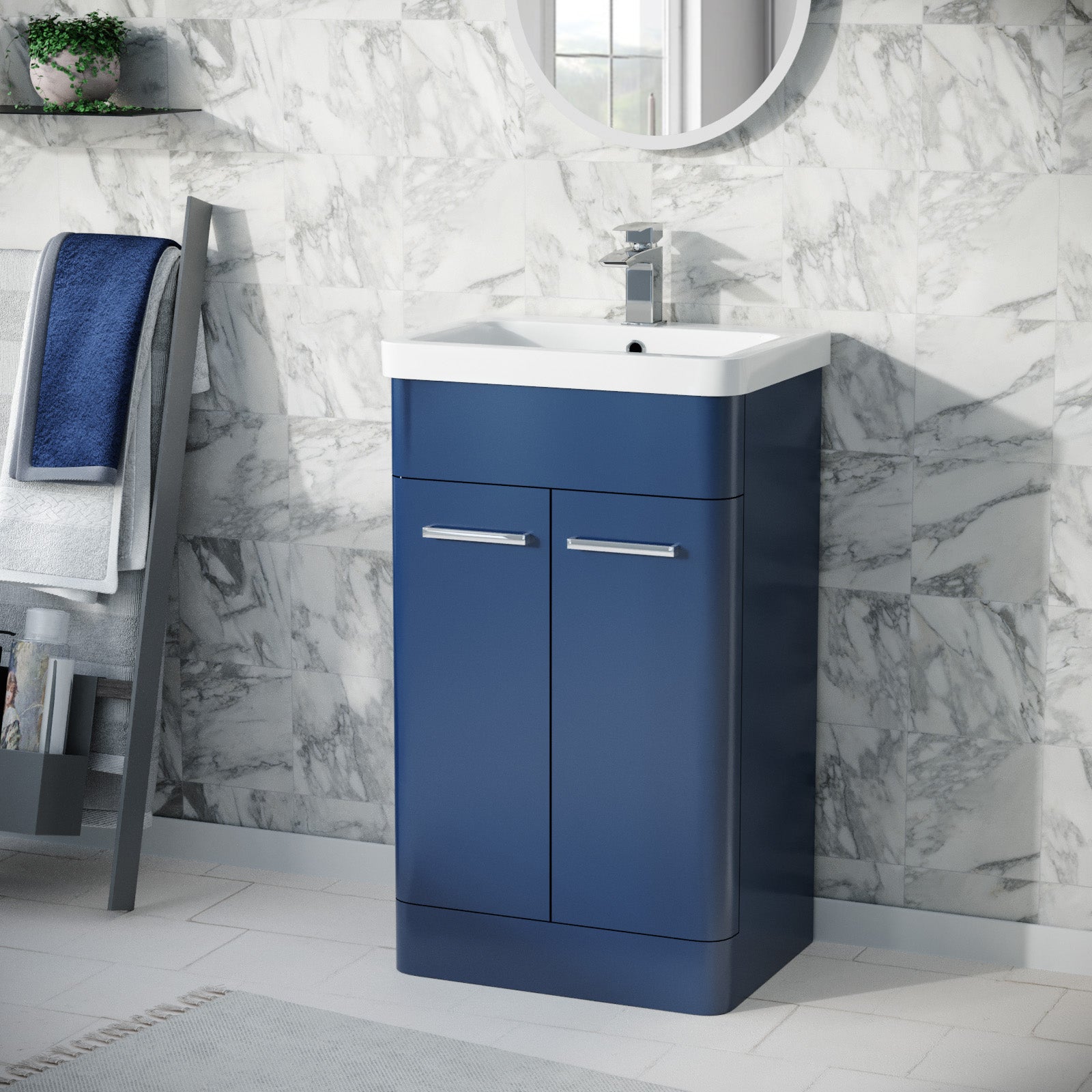 Afern 500mm Freestanding Vanity Unit Cabinet and Wash Basin Royal Blue