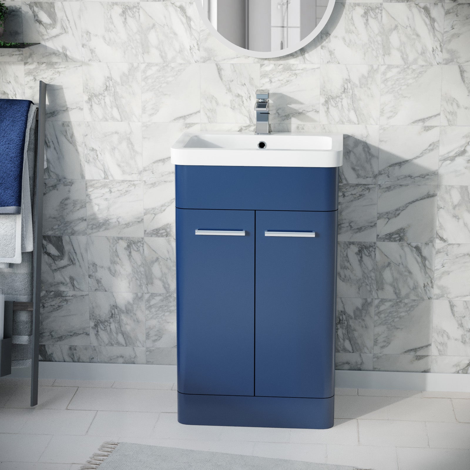 Blue freestanding online vanity unit