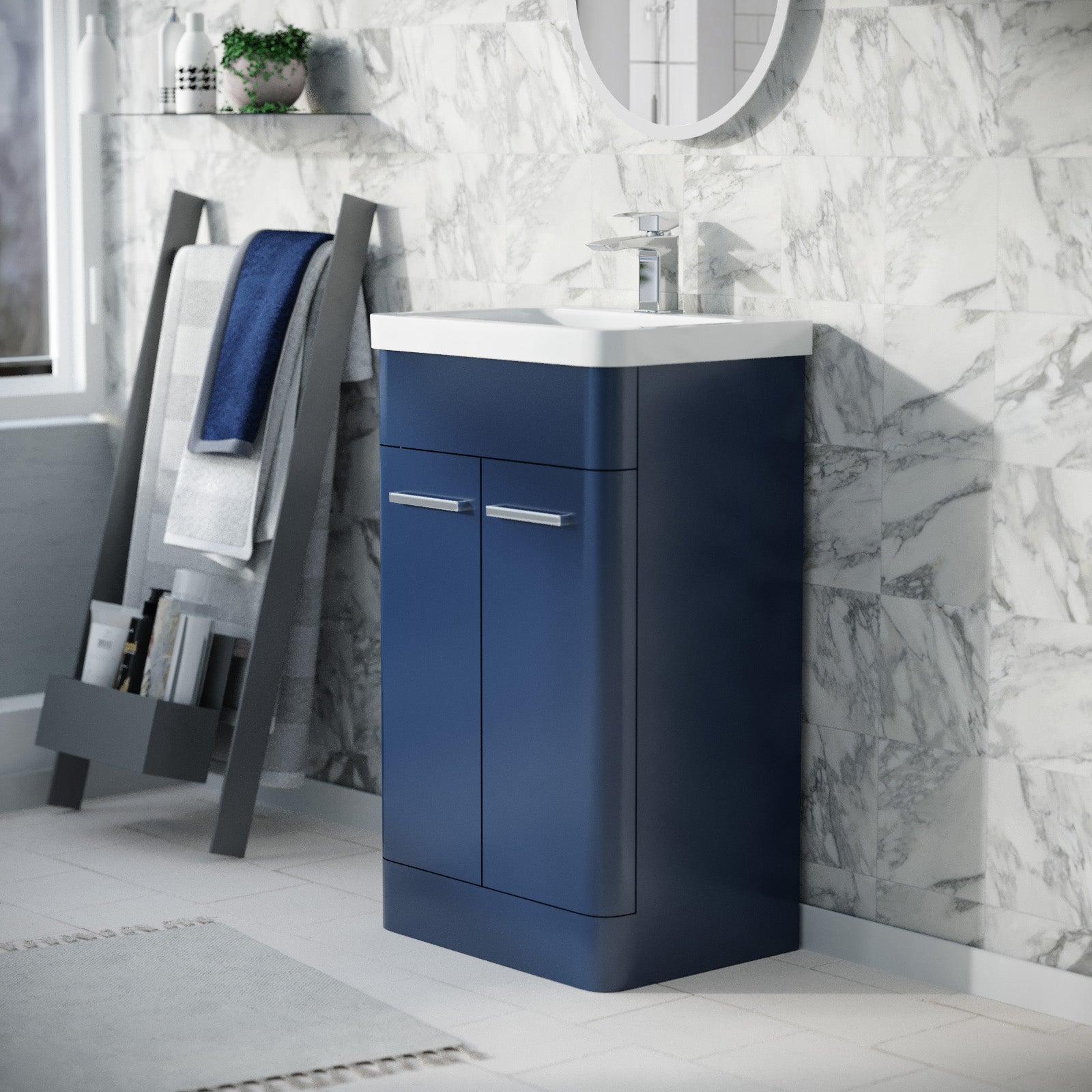 Afern 500mm Freestanding Vanity Unit Cabinet and Wash Basin Royal Blue