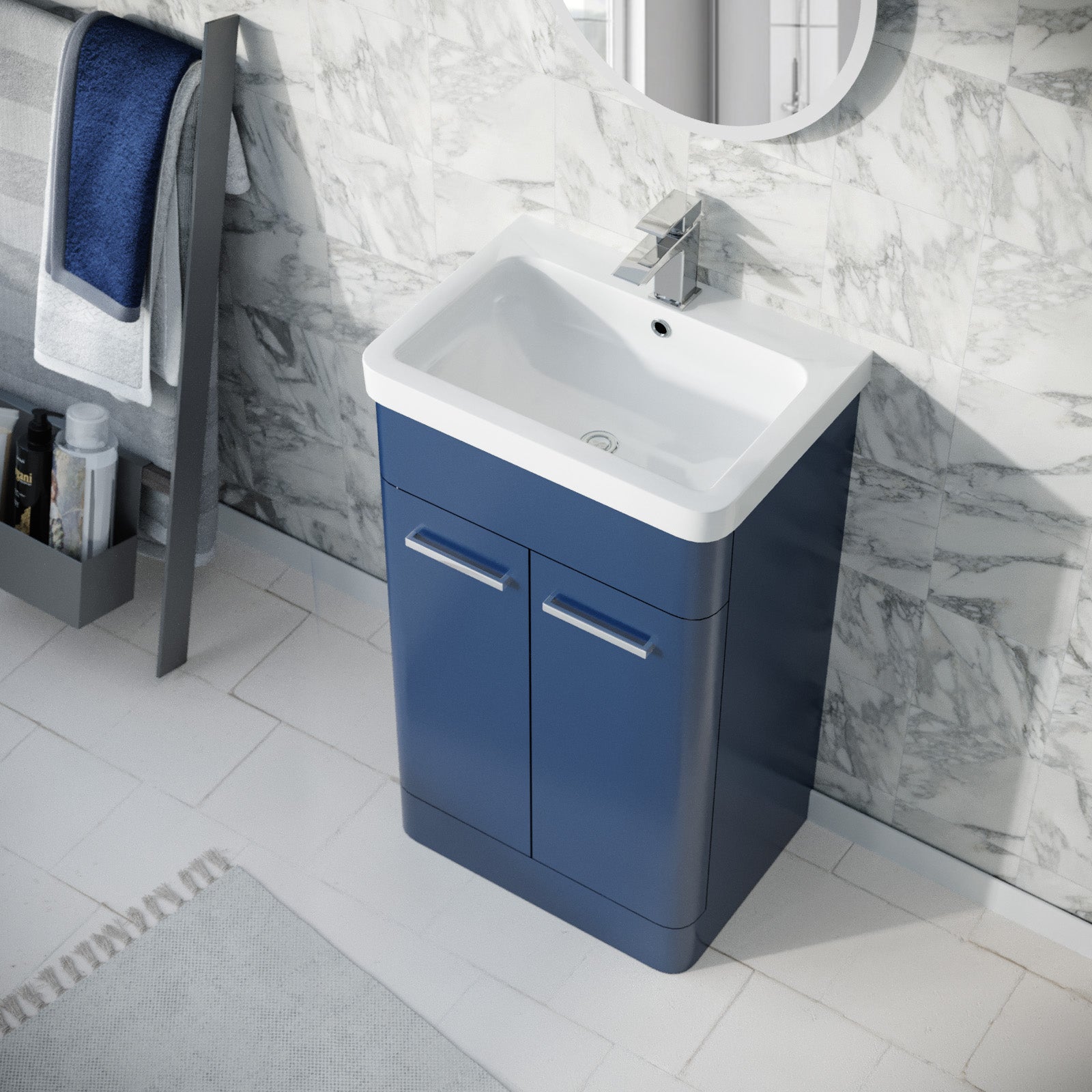 Afern 500mm Freestanding Vanity Unit Cabinet and Wash Basin Royal Blue