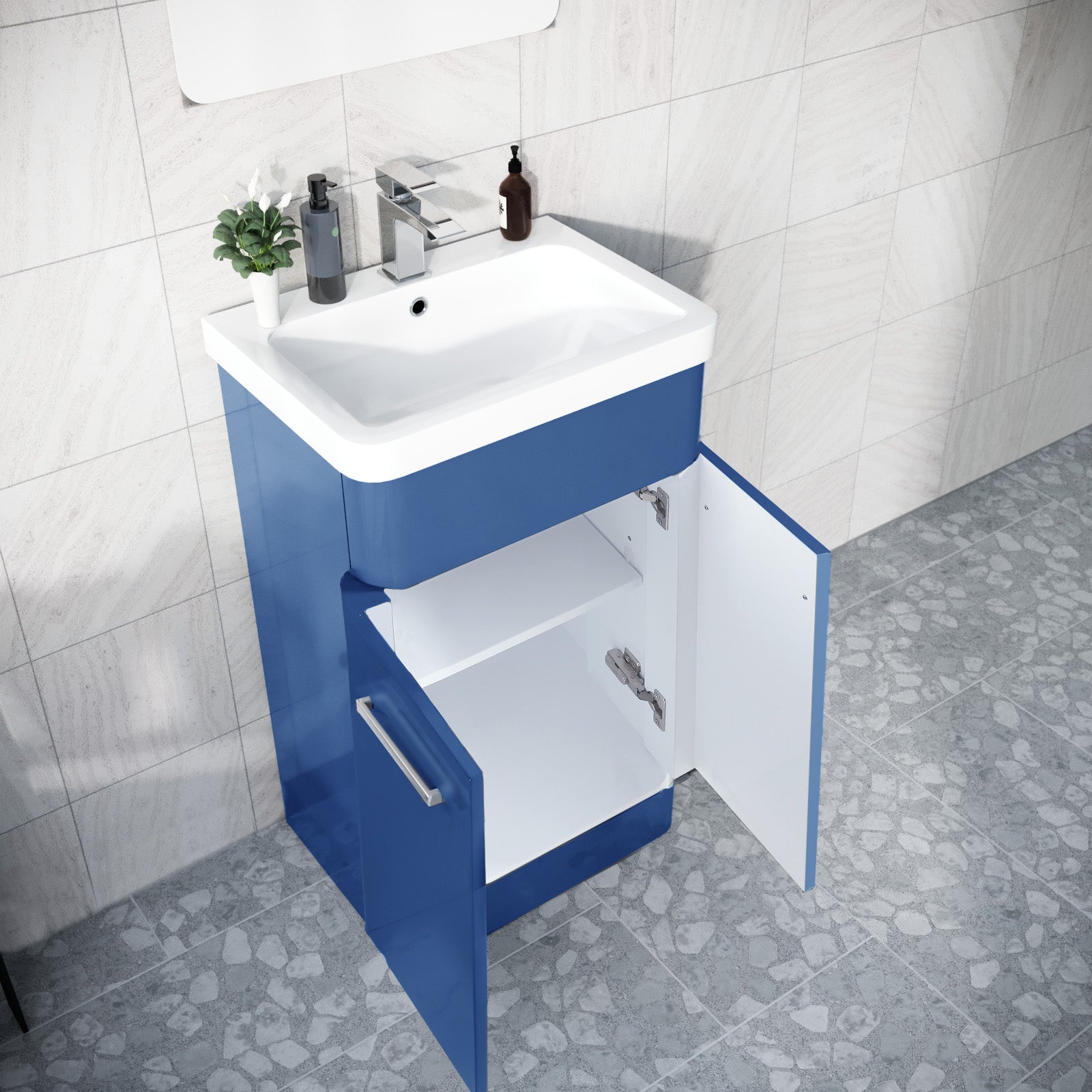Afern 500mm Freestanding Matte Blue Vanity & 350mm Wall Hung Cabinet
