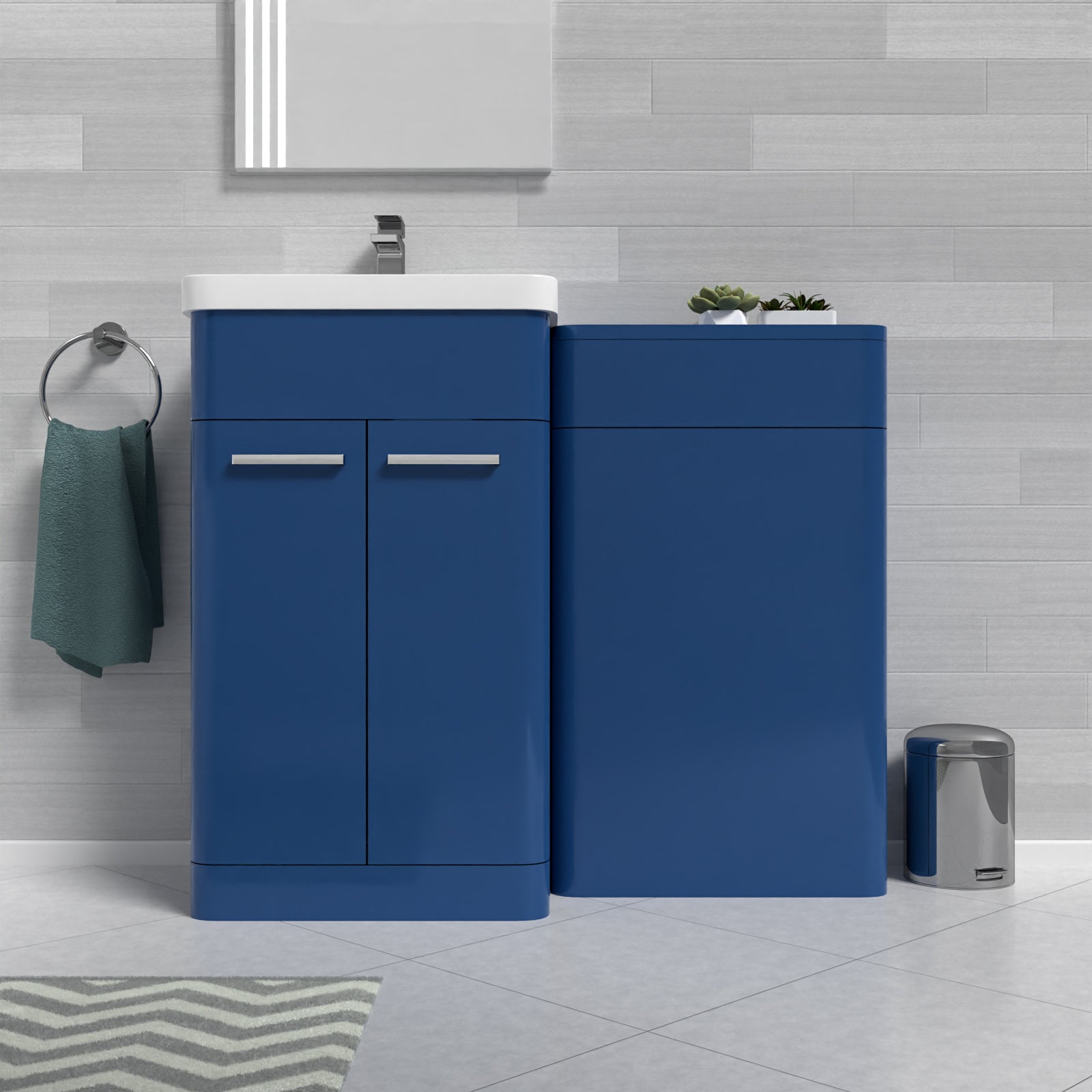 Matt Blue 1000mm Freestanding Cabinet & Ceramic Basin & WC Unit