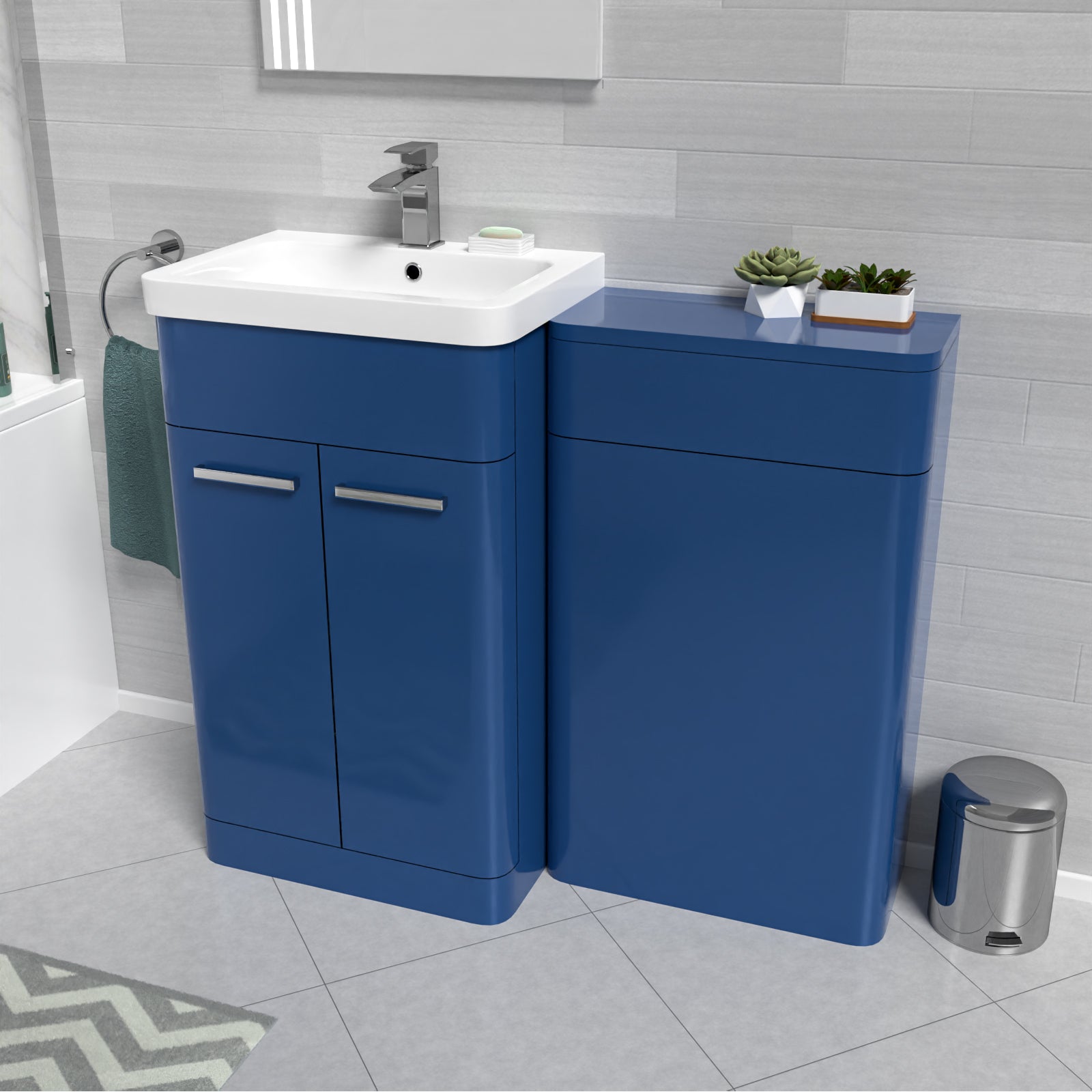 Matt Blue 1000mm Freestanding Cabinet & Ceramic Basin & WC Unit