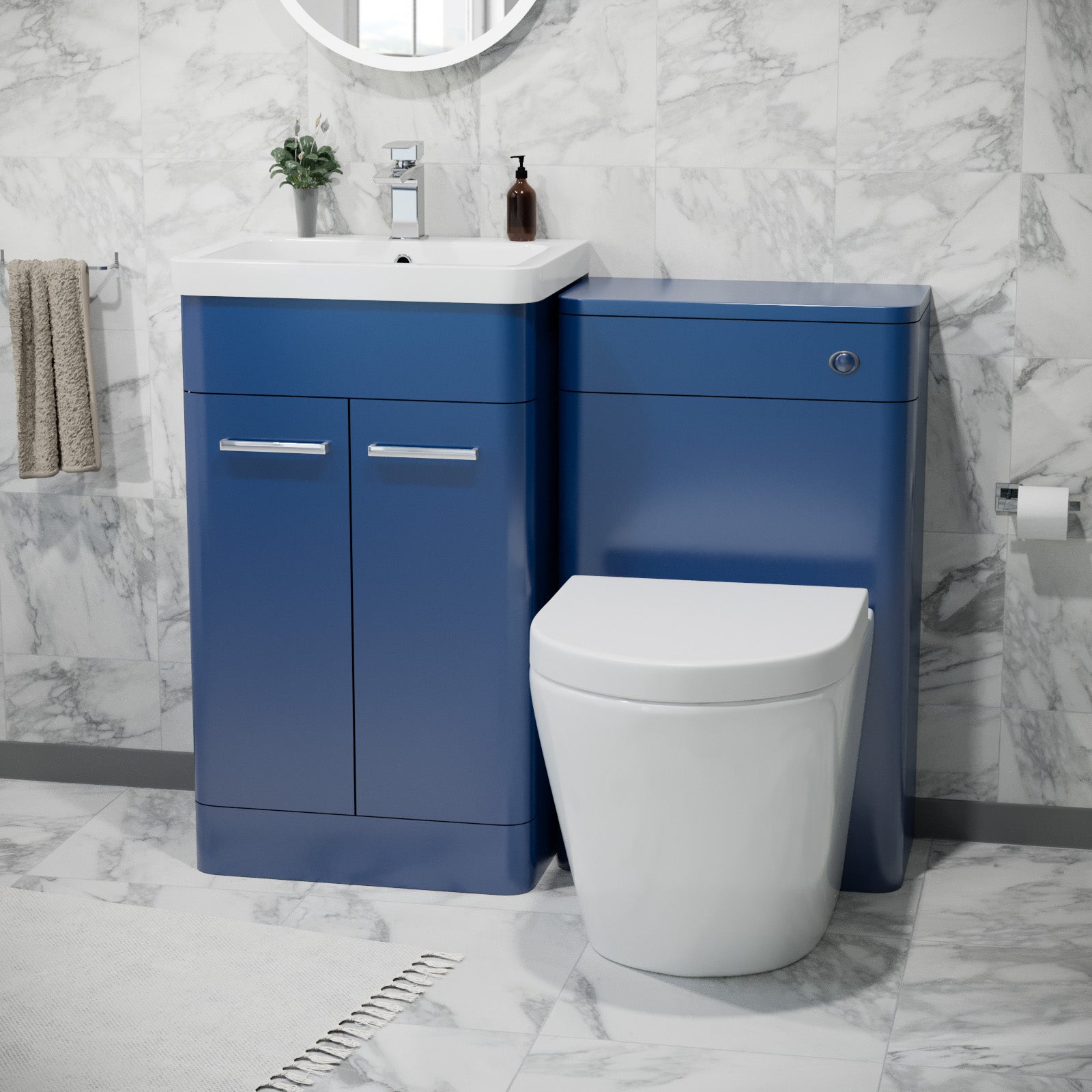 Afern 500mm Freestanding Vanity Unit with Basin,Rimless Toilet, WC unit Royal Blue