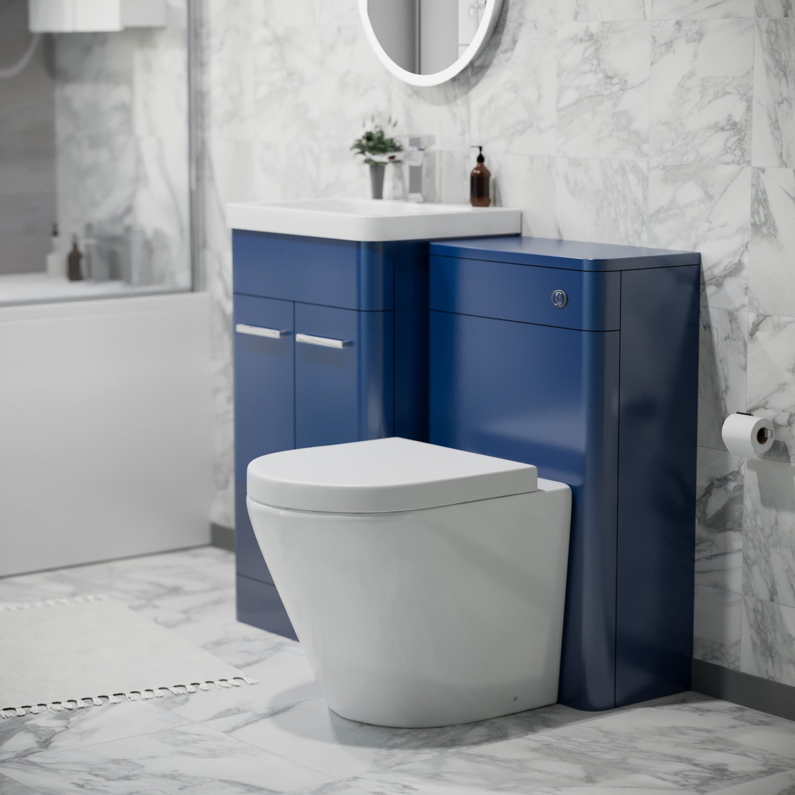 Afern 500mm Freestanding Vanity Unit with Basin,Rimless Toilet, WC unit Royal Blue