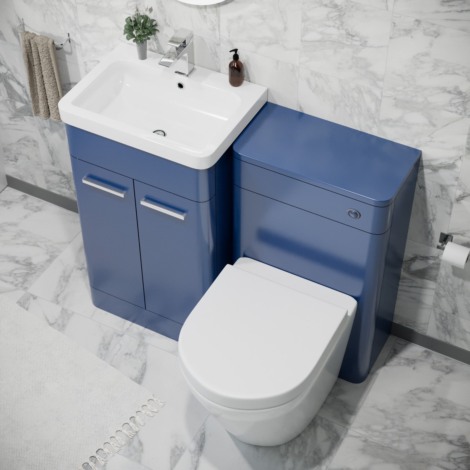 Afern 500mm Freestanding Vanity Unit with Basin,Rimless Toilet, WC unit Royal Blue