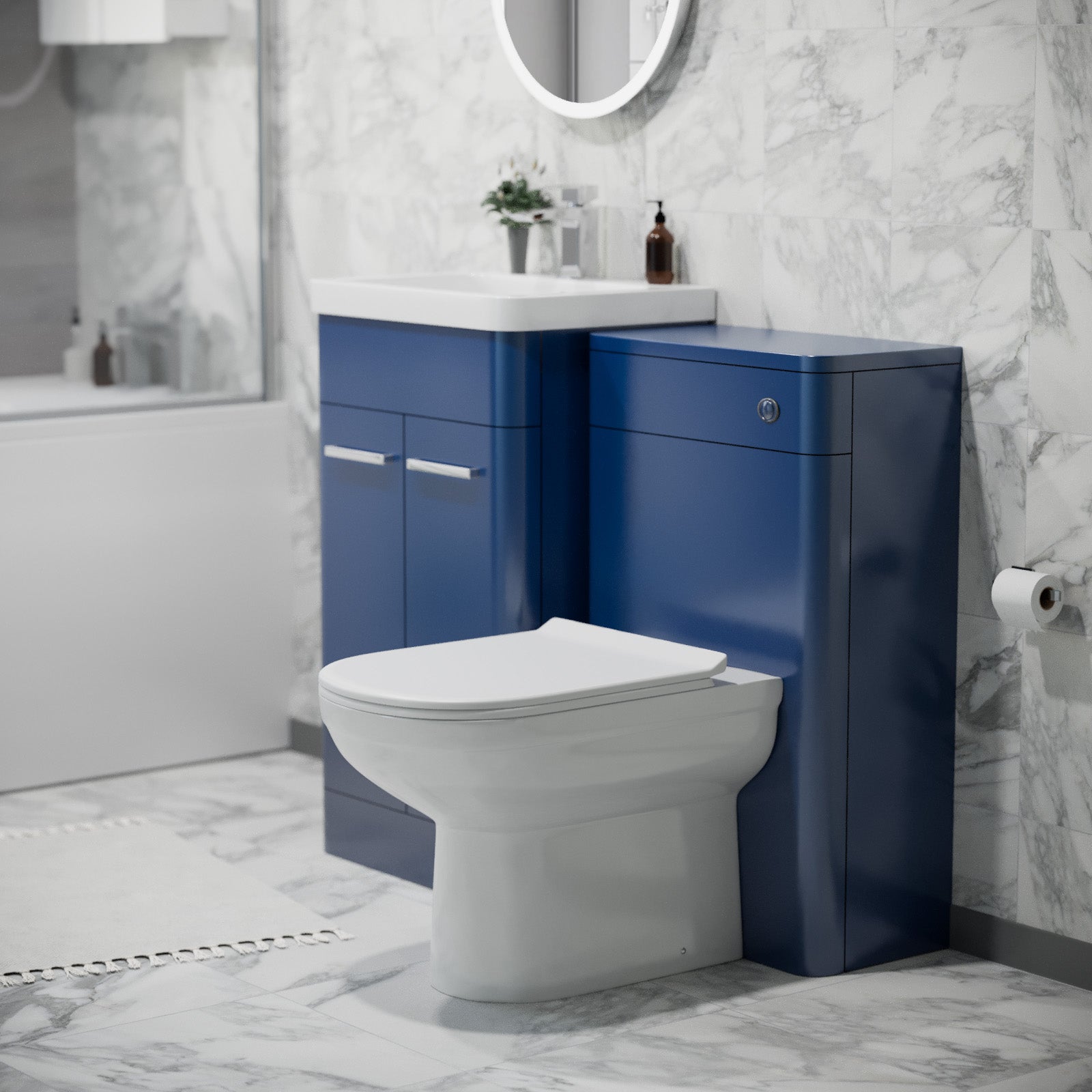 Afern 500mm Freestanding Vanity Unit with Basin, Back to Wall Toilet, WC unit Royal Blue