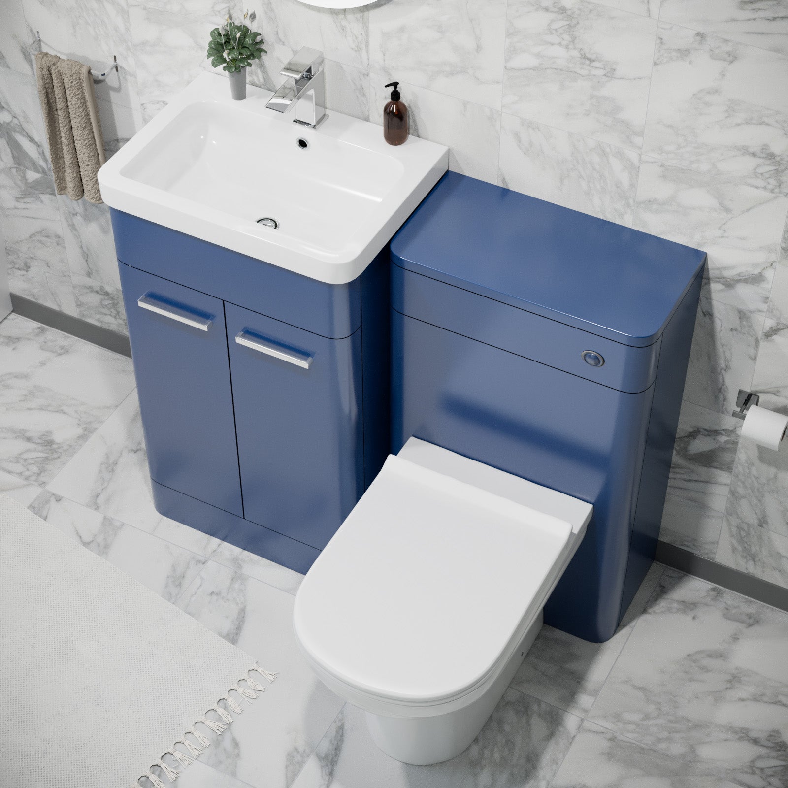 Afern 500mm Freestanding Vanity Unit with Basin, Back to Wall Toilet, WC unit Royal Blue