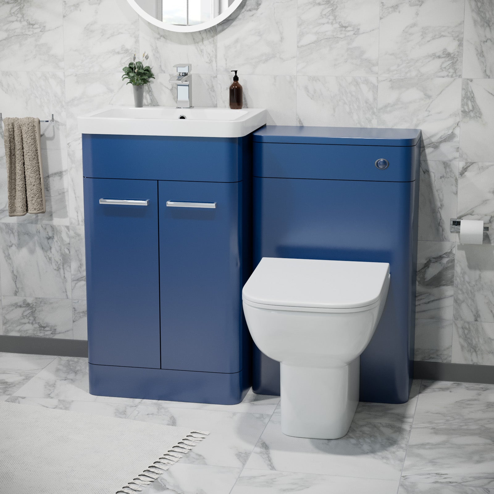 Afern 500mm Freestanding Vanity Unit with Basin,Back to Toilet, WC unit Royal Blue