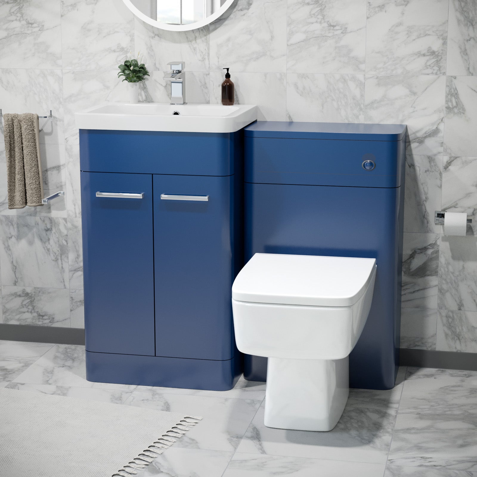 Sudbury 500mm Freestanding Vanity Unit with Basin, Back to Wall toilet, WC unit Royal Blue