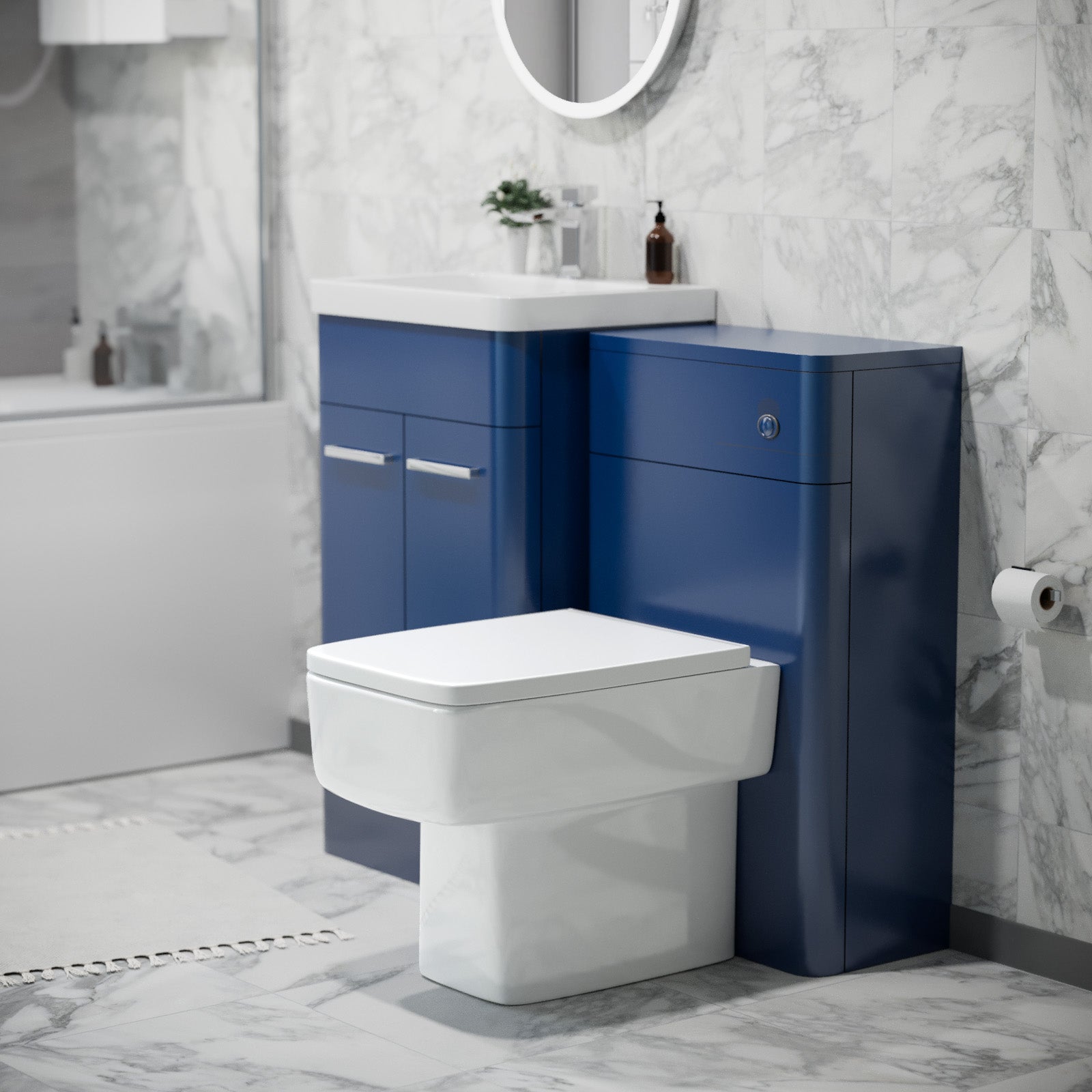 Sudbury 500mm Freestanding Vanity Unit with Basin, Back to Wall toilet, WC unit Royal Blue