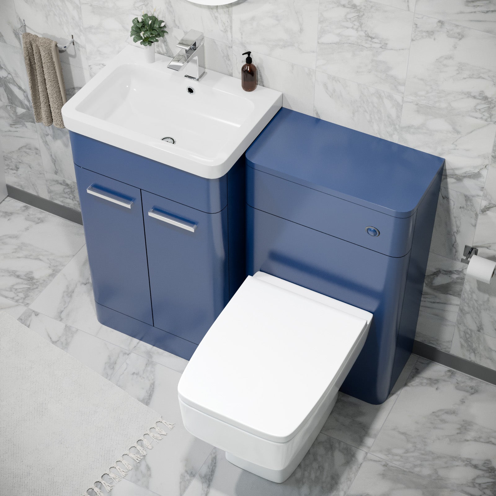 Sudbury 500mm Freestanding Vanity Unit with Basin, Back to Wall toilet, WC unit Royal Blue