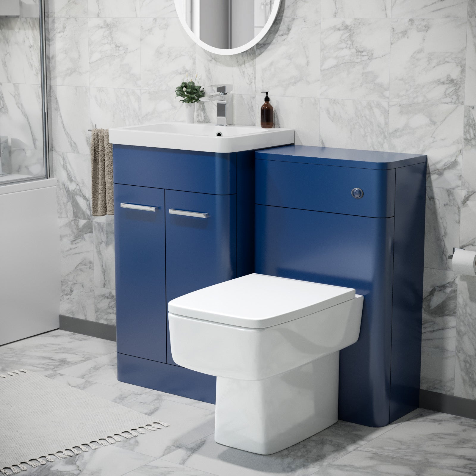 Sudbury 500mm Freestanding Vanity Unit with Basin, Back to Wall toilet, WC unit Royal Blue