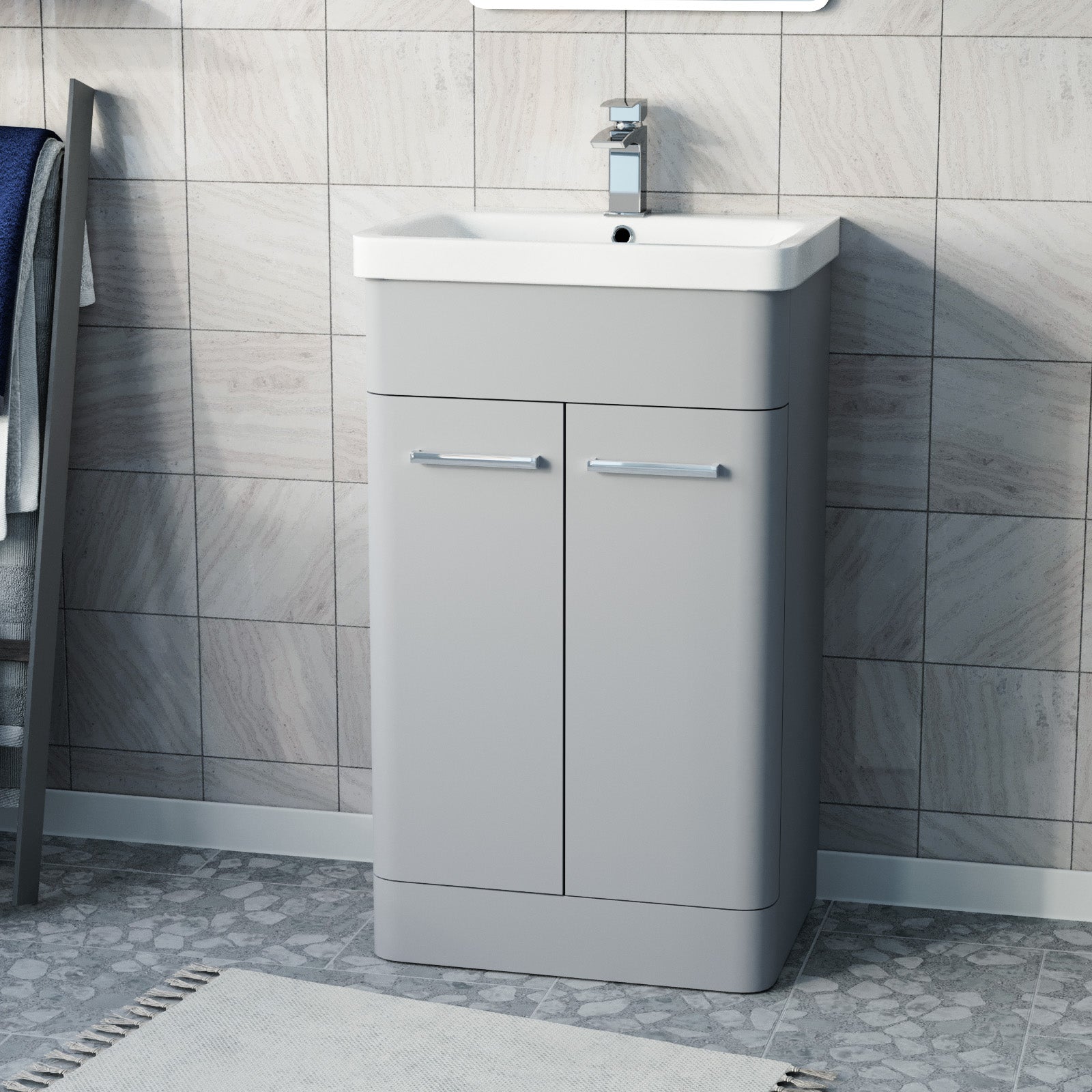 Afern 500mm Freestanding Vanity Unit Cabinet & Wash Basin Matte Grey Flat Pack