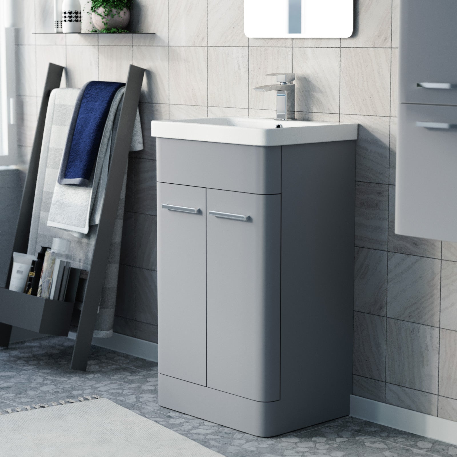 Afern 500mm Freestanding Vanity Unit Cabinet & Wash Basin Matte Grey Flat Pack