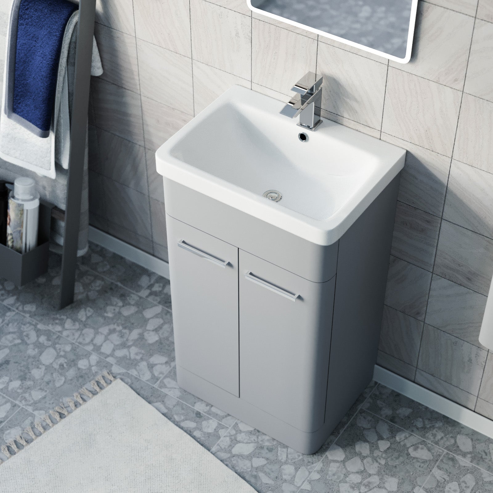 Afern 500mm Freestanding Vanity Unit Cabinet & Wash Basin Matte Grey Flat Pack