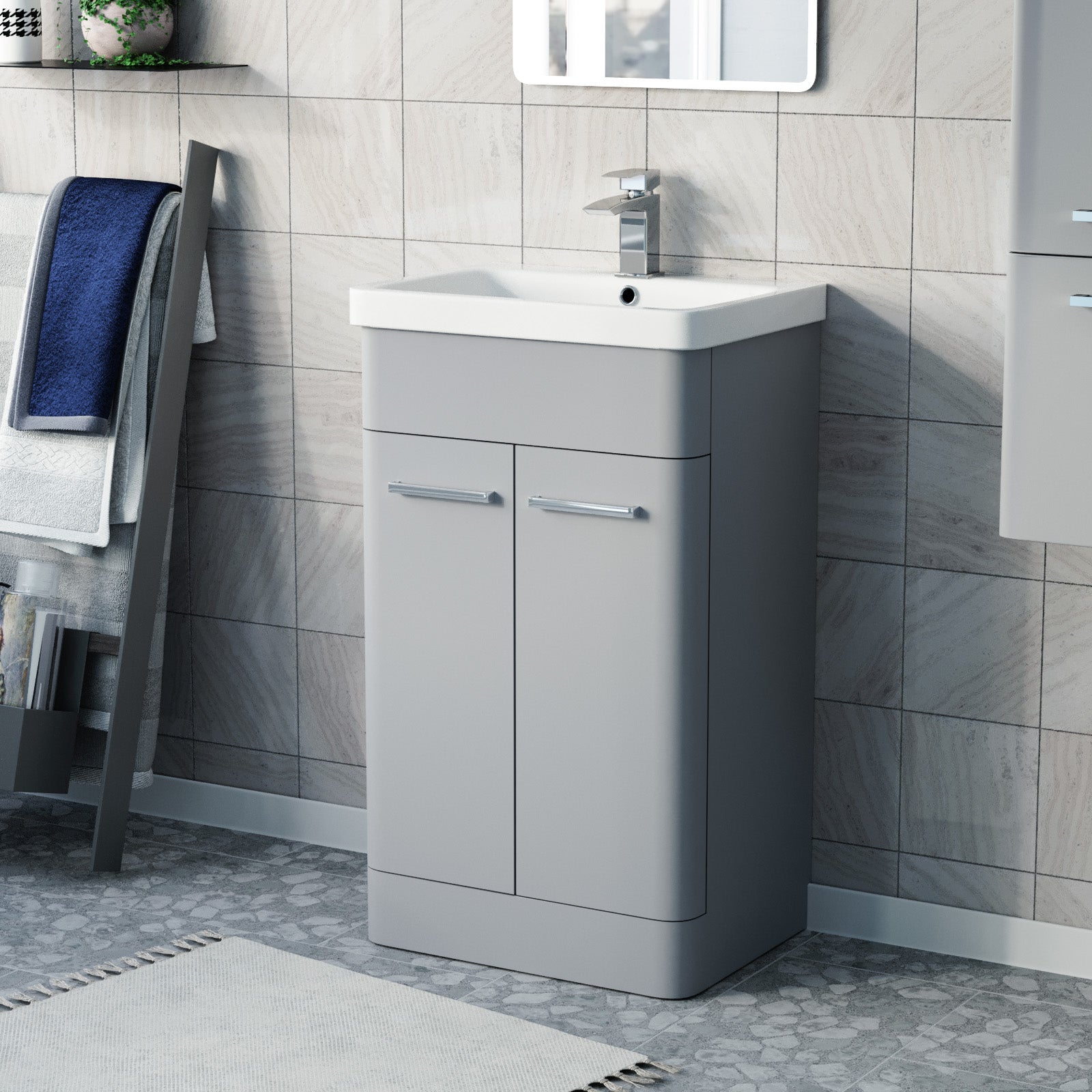 Afern 500mm Freestanding Vanity Unit Cabinet & Wash Basin Matte Grey Flat Pack