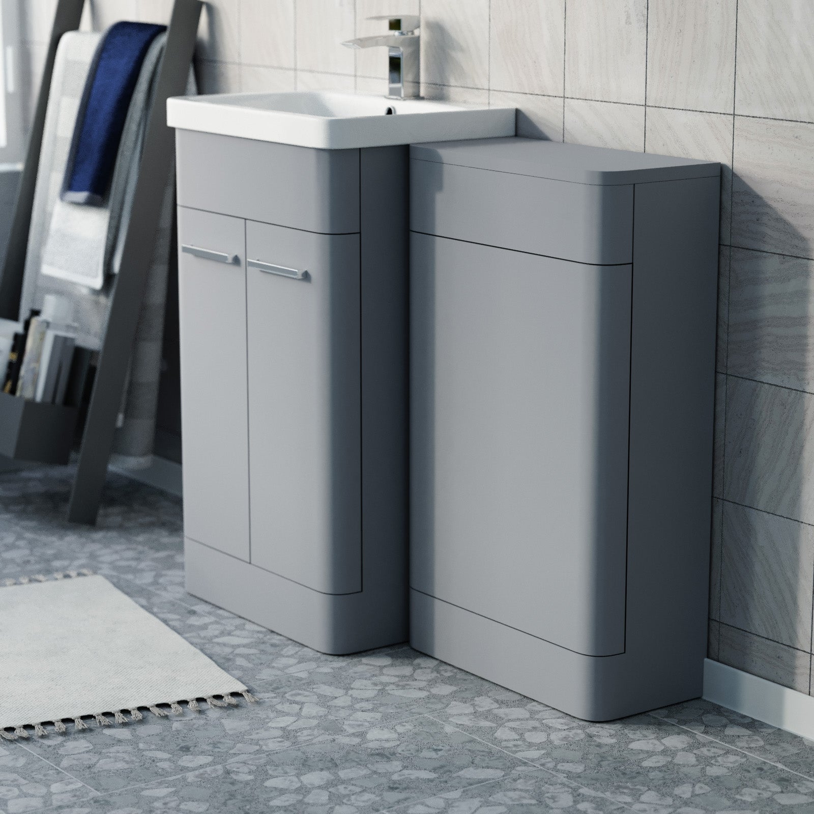 Afern Matte Grey 1000mm Freestanding Cabinet Ceramic Basin WC Unit