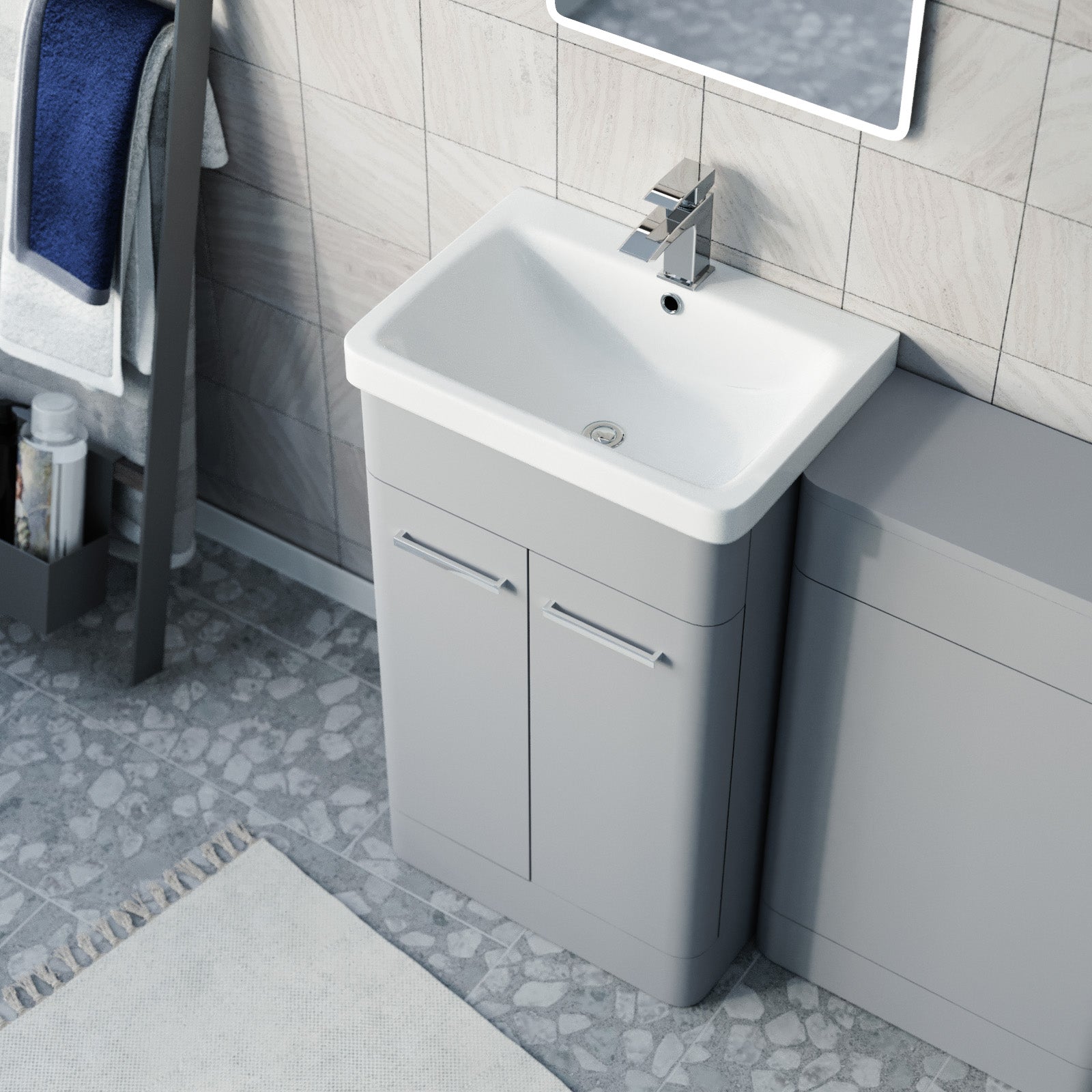 Afern Matte Grey 1000mm Freestanding Cabinet Ceramic Basin WC Unit