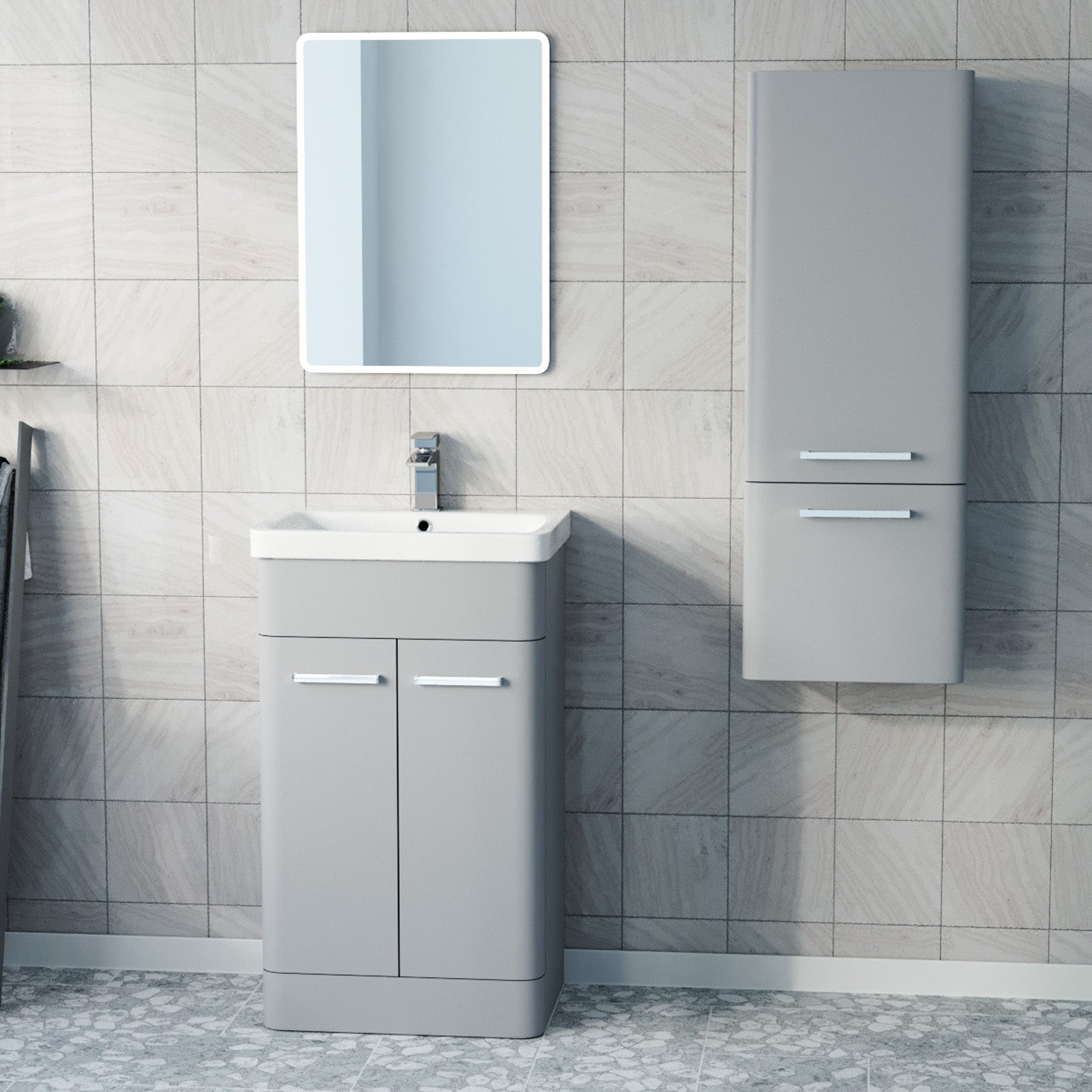 Afern 500mm Freestanding Matte Grey Vanity & 350mm Wall Hung Cabinet