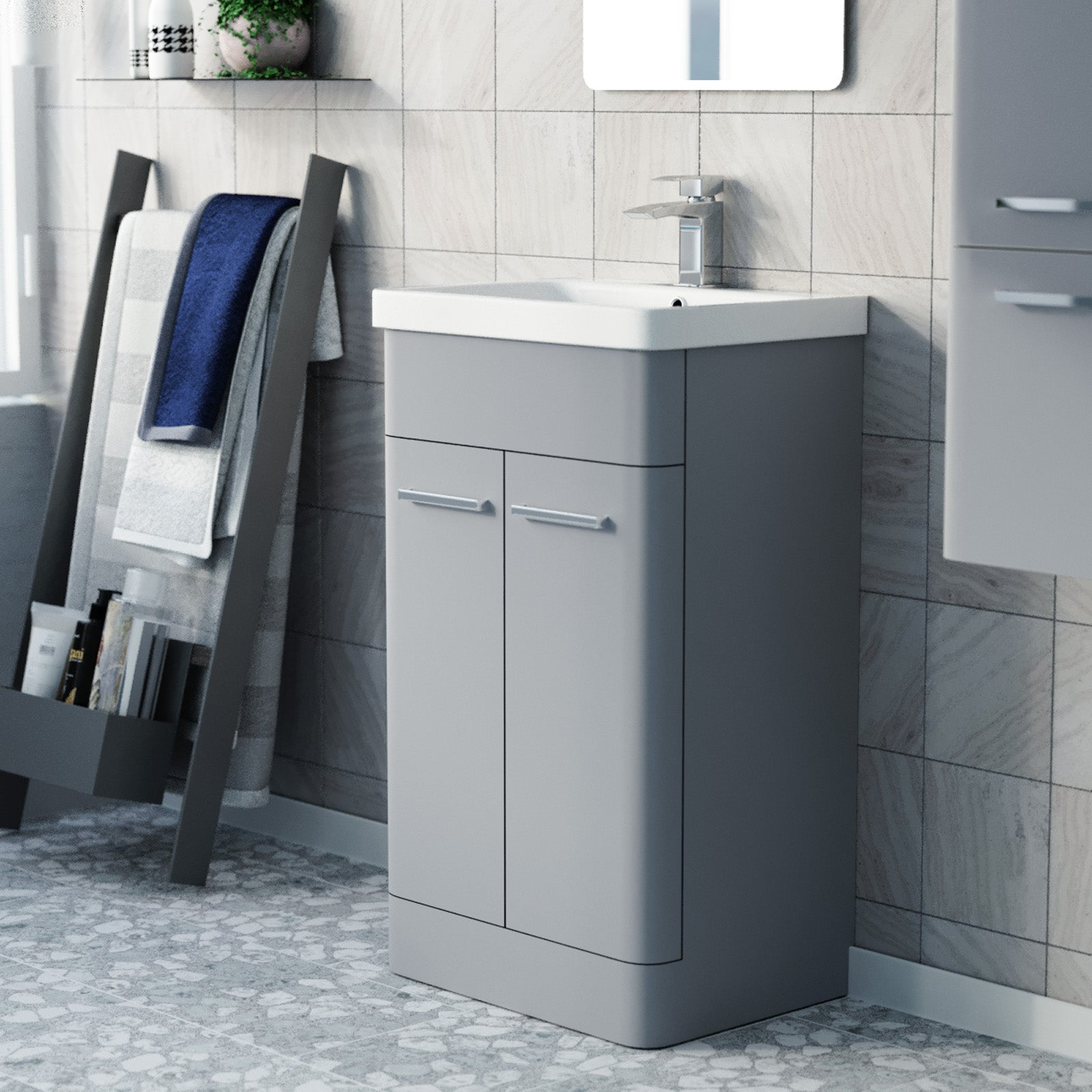 Afern 500mm Freestanding Matte Grey Vanity & 350mm Wall Hung Cabinet