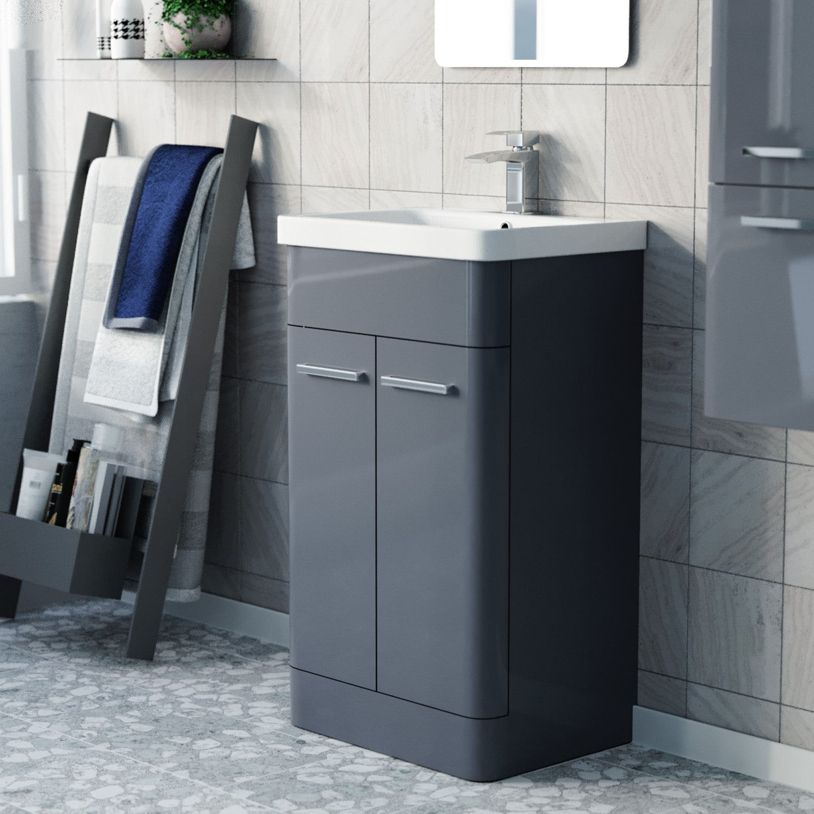 Afern 500mm Freestanding Dark Grey Vanity & 350mm Wall Hung Cabinet