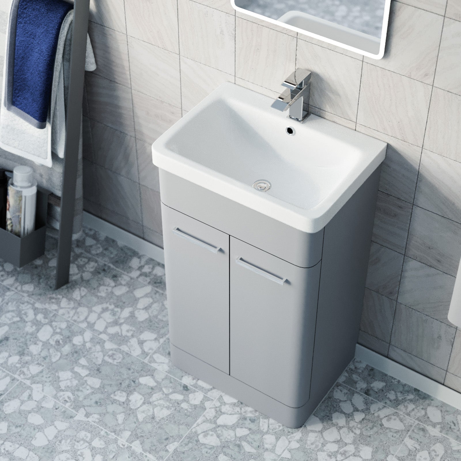 Afern 500mm Freestanding Matte Grey Vanity & 350mm Wall Hung Cabinet