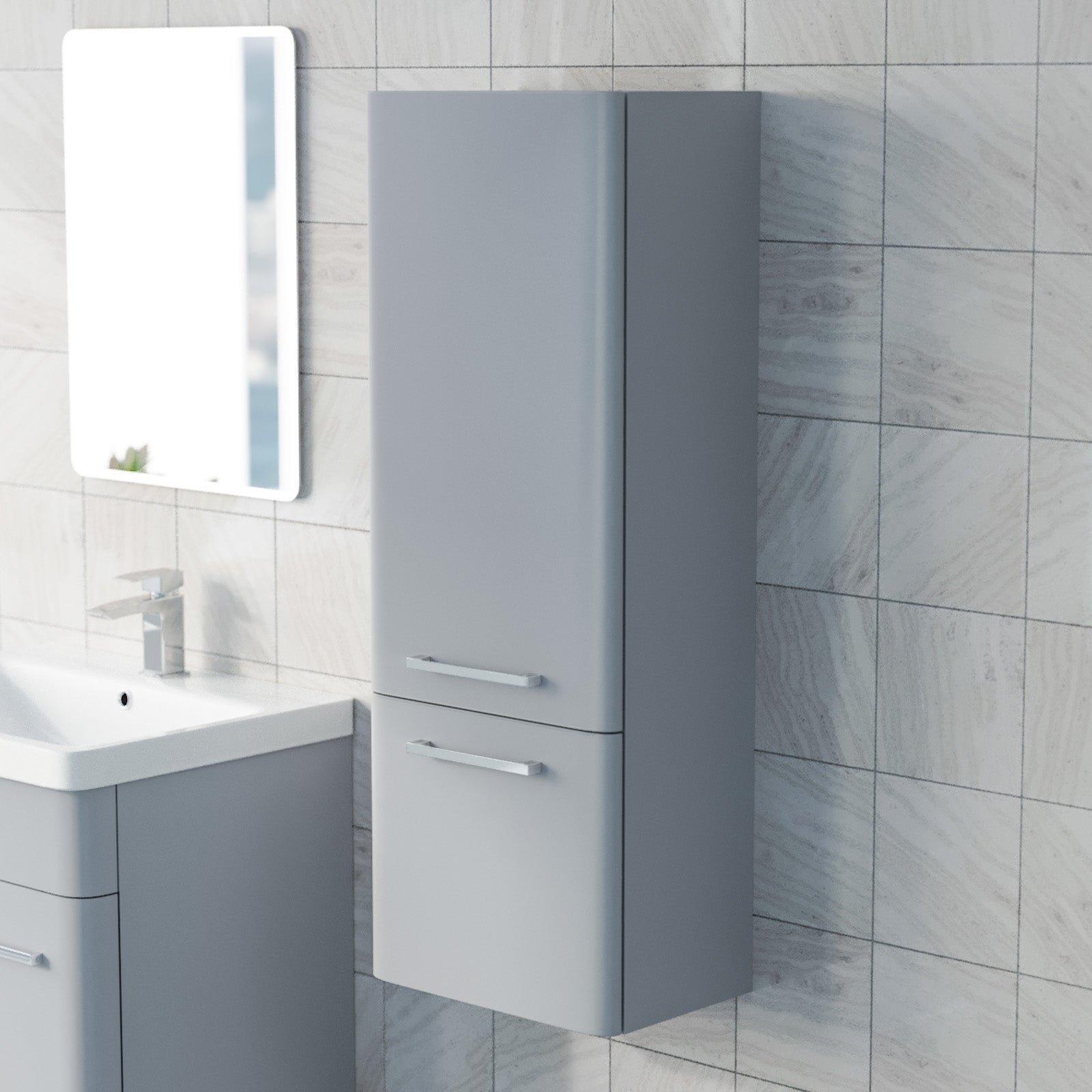 Afern 500mm Freestanding Matte Grey Vanity & 350mm Wall Hung Cabinet