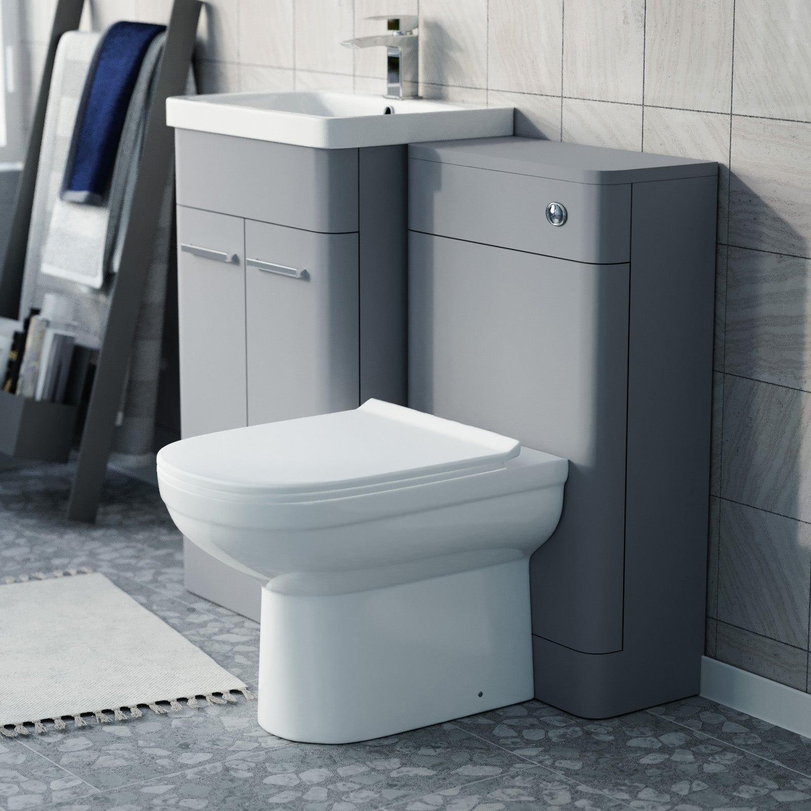 Afern Matte Grey 500mm Freestanding Basin Vanity WC Unit & Toilet