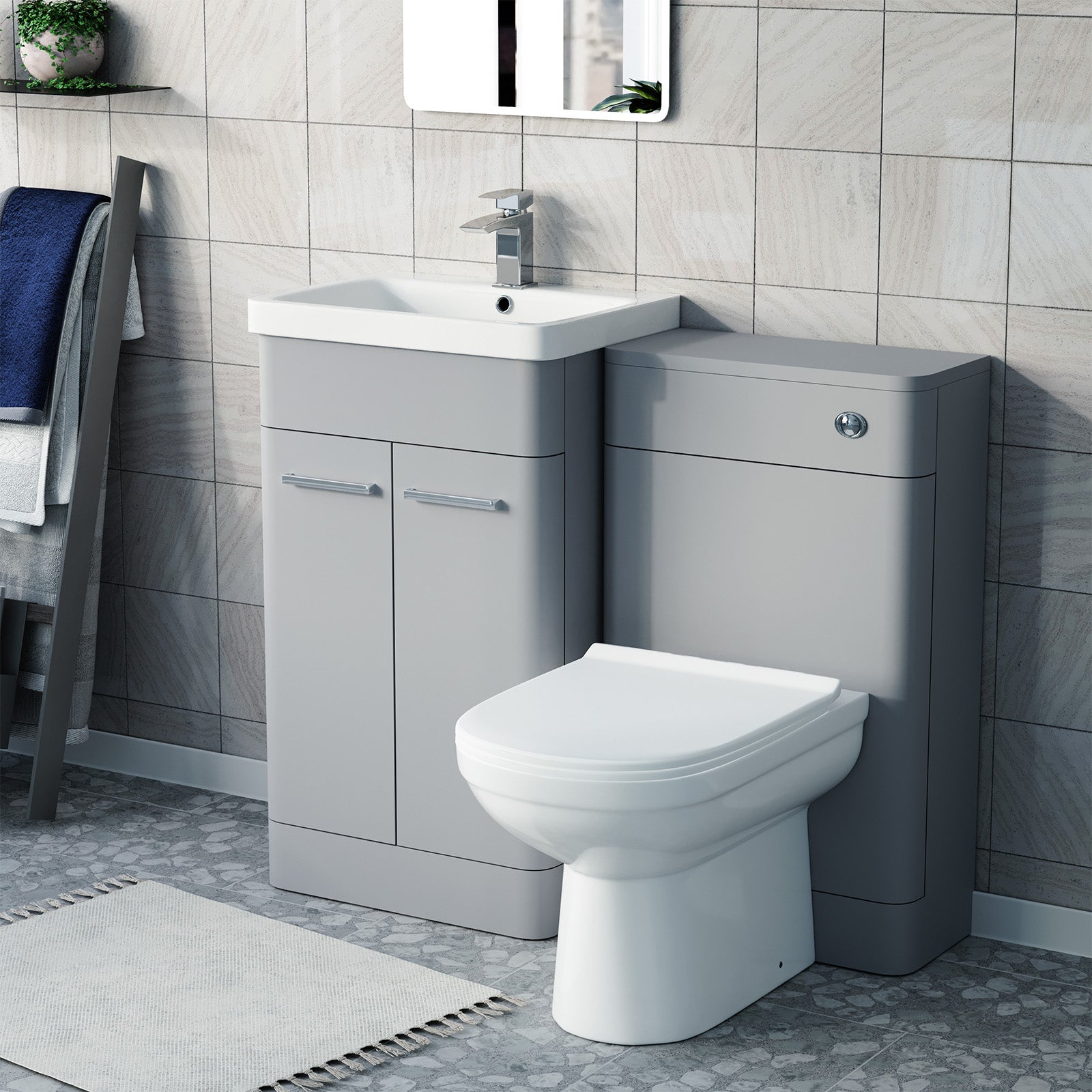 Afern Matte Grey 500mm Freestanding Basin Vanity WC Unit & Toilet