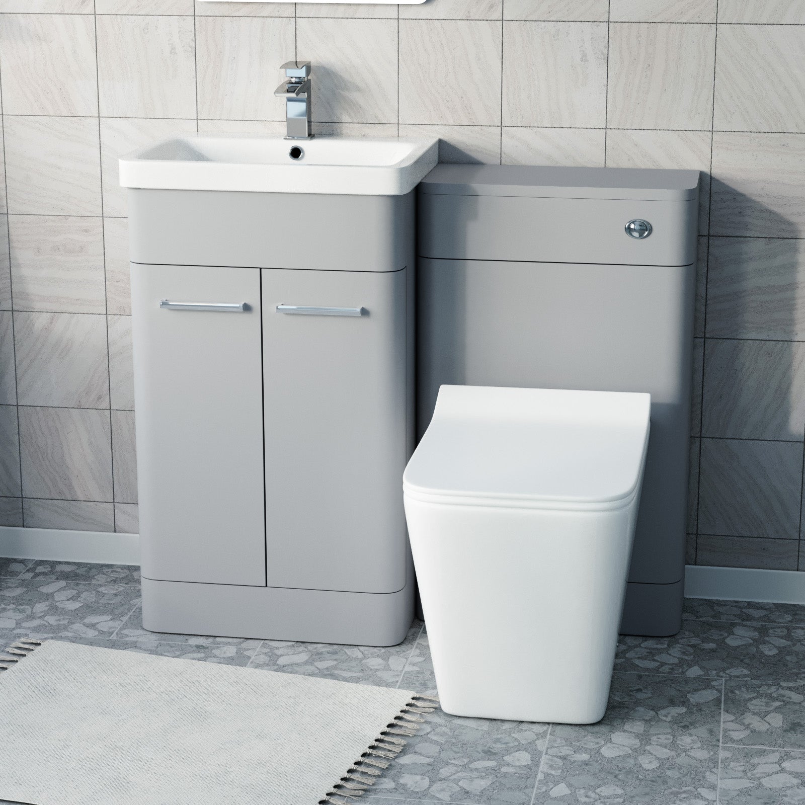 Afern Matte Grey 500mm Freestanding Basin Vanity WC Unit & Square Toilet Flat Pack