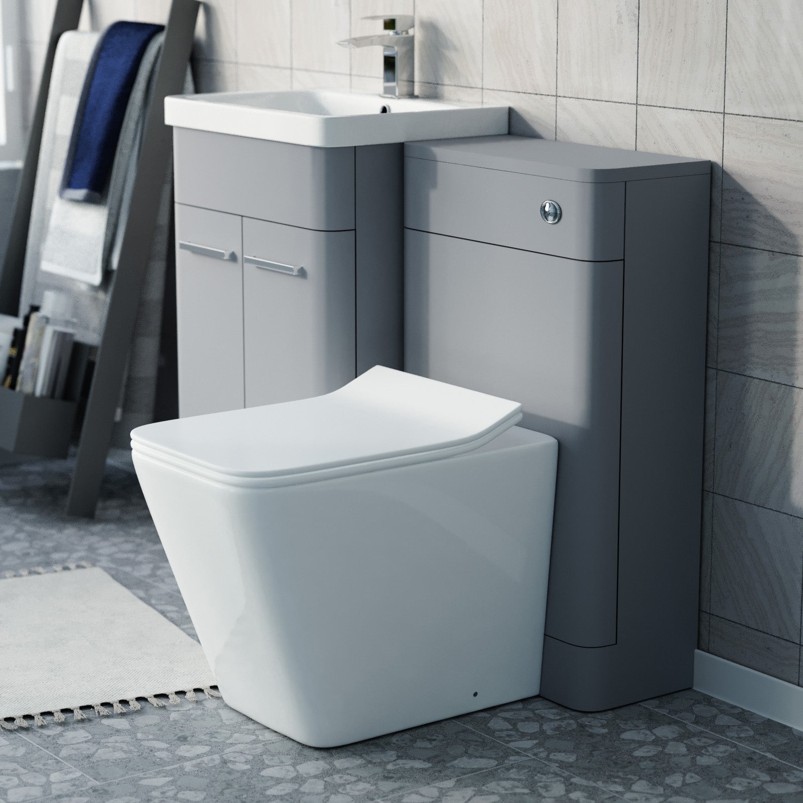 Afern Matte Grey 500mm Freestanding Basin Vanity WC Unit & Square Toilet