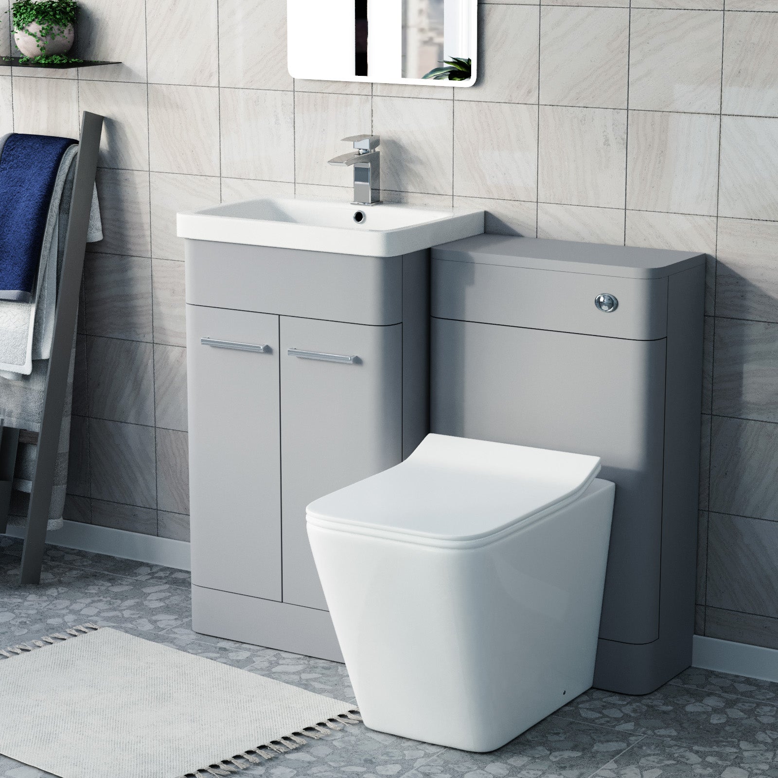 Afern Matte Grey 500mm Freestanding Basin Vanity WC Unit & Square Toilet Flat Pack