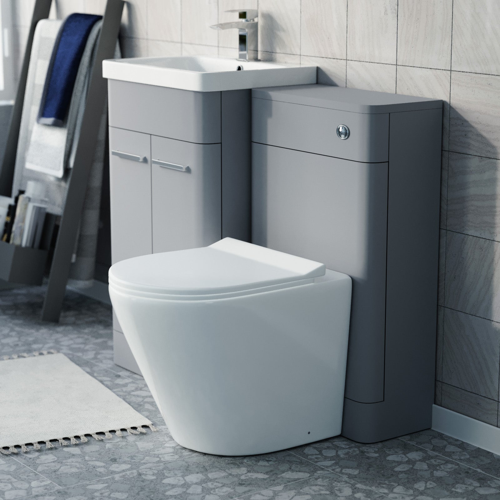 Afern Matte Grey 500mm Freestanding Basin Vanity WC Unit & Toilet