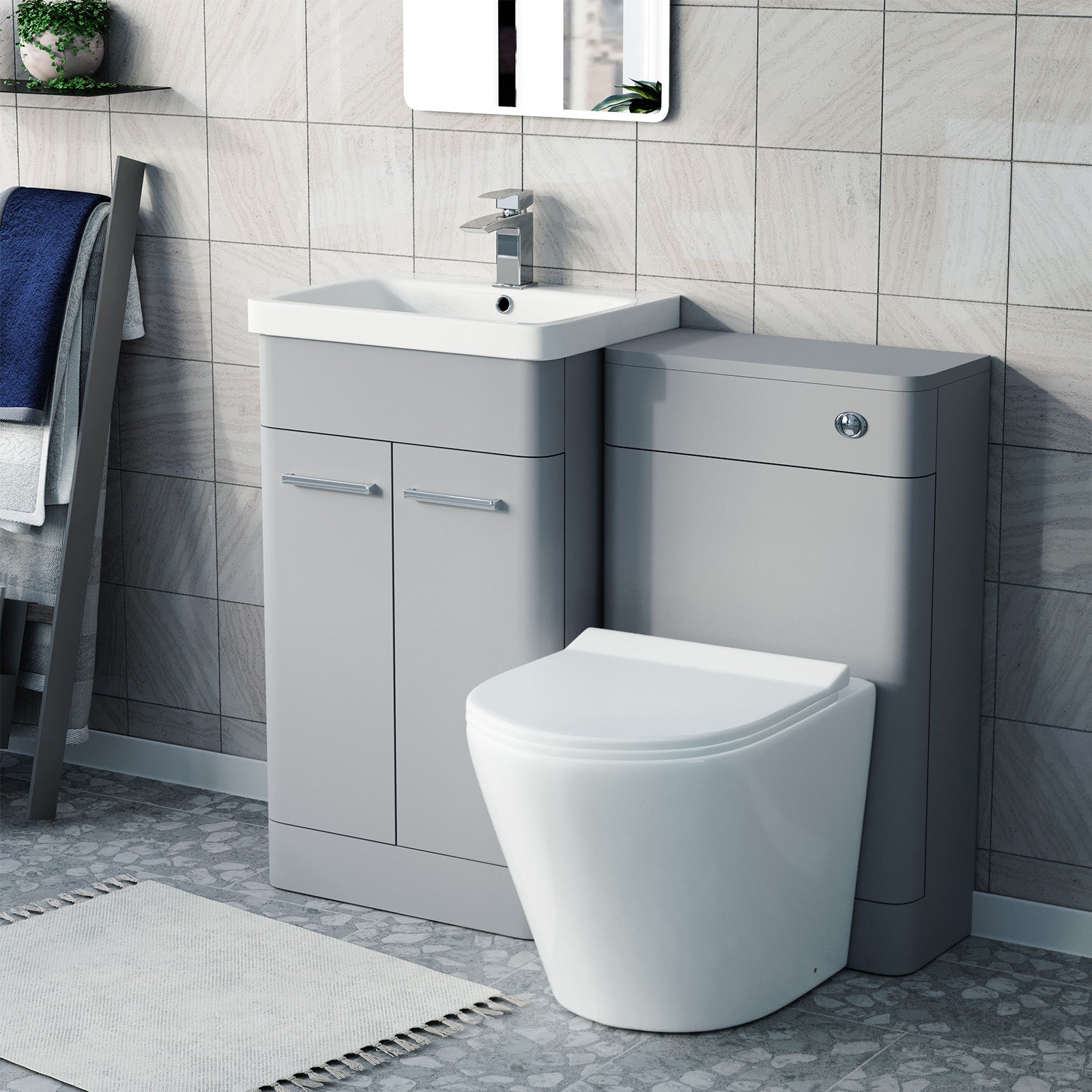 Afern Matte Grey 500mm Freestanding Basin Vanity WC Unit & Toilet Flat