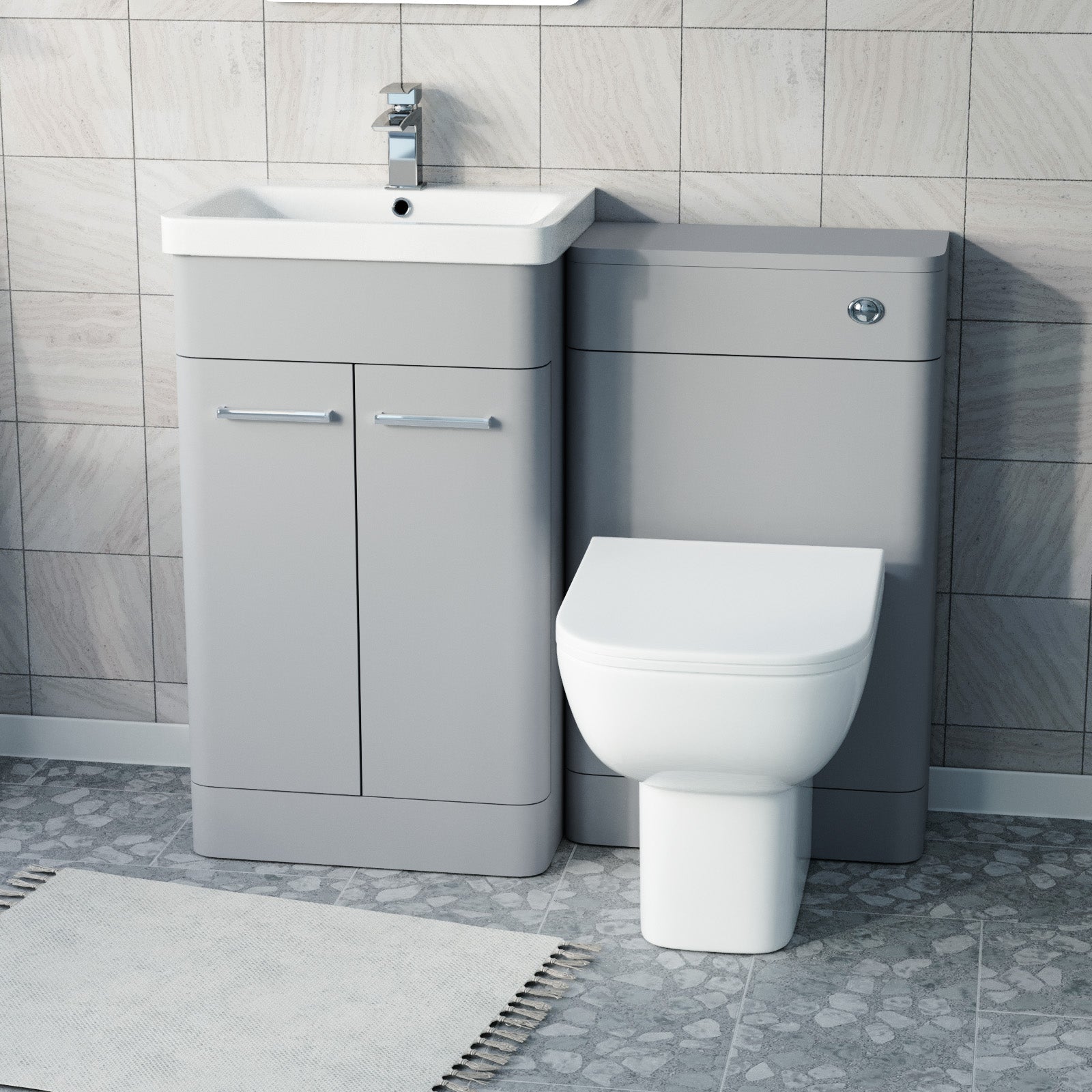 Afern Matte Grey 500mm Freestanding Vanity WC Unit & BTW Toilet Flat Pack