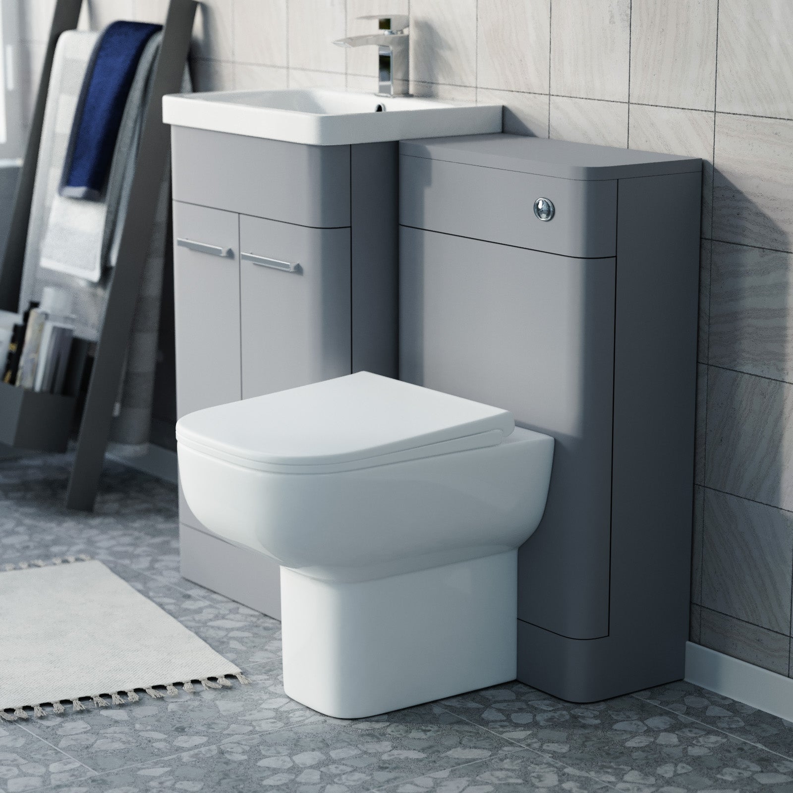 Afern Matte Grey 500mm Freestanding Vanity WC Unit & BTW Toilet Flat Pack