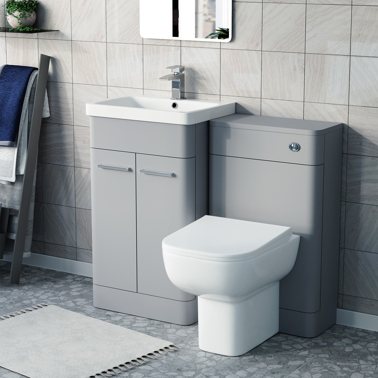 Afern Matte Grey 500mm Freestanding Vanity WC Unit & BTW Toilet Flat Pack