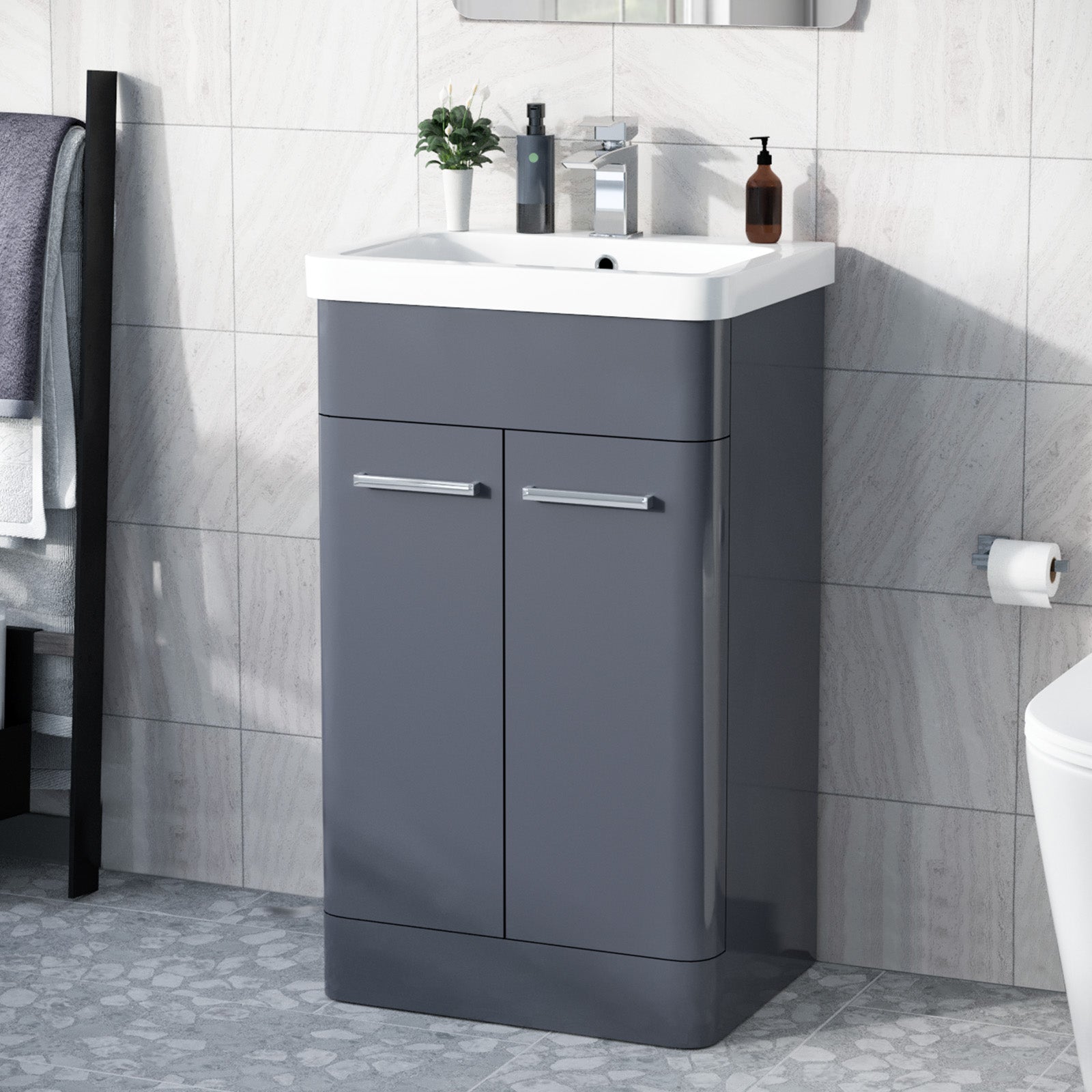 Afern 500mm Vanity Unit Cabinet and Wash Basin Steel Grey