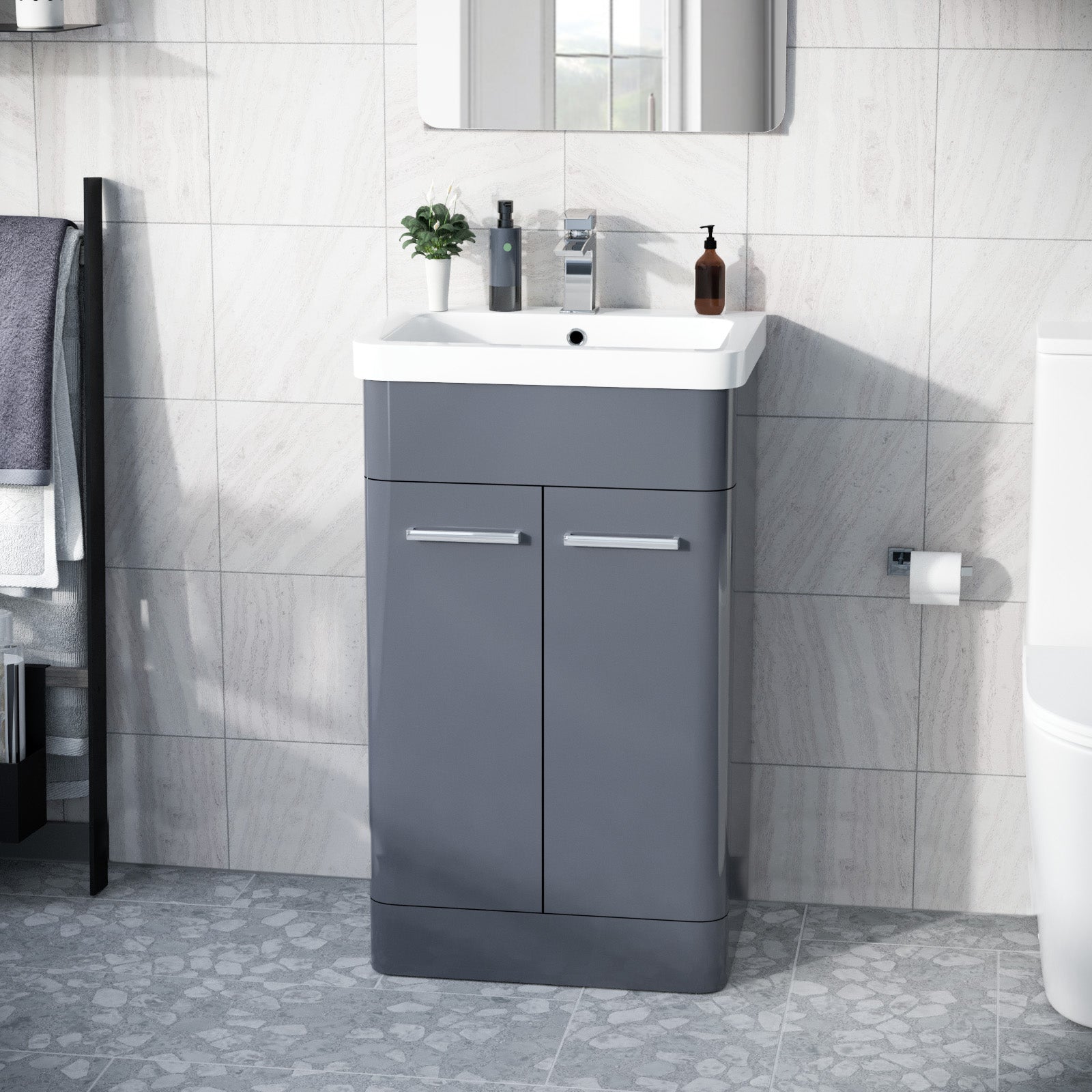 Afern 500mm Vanity Unit Cabinet and Wash Basin Steel Grey