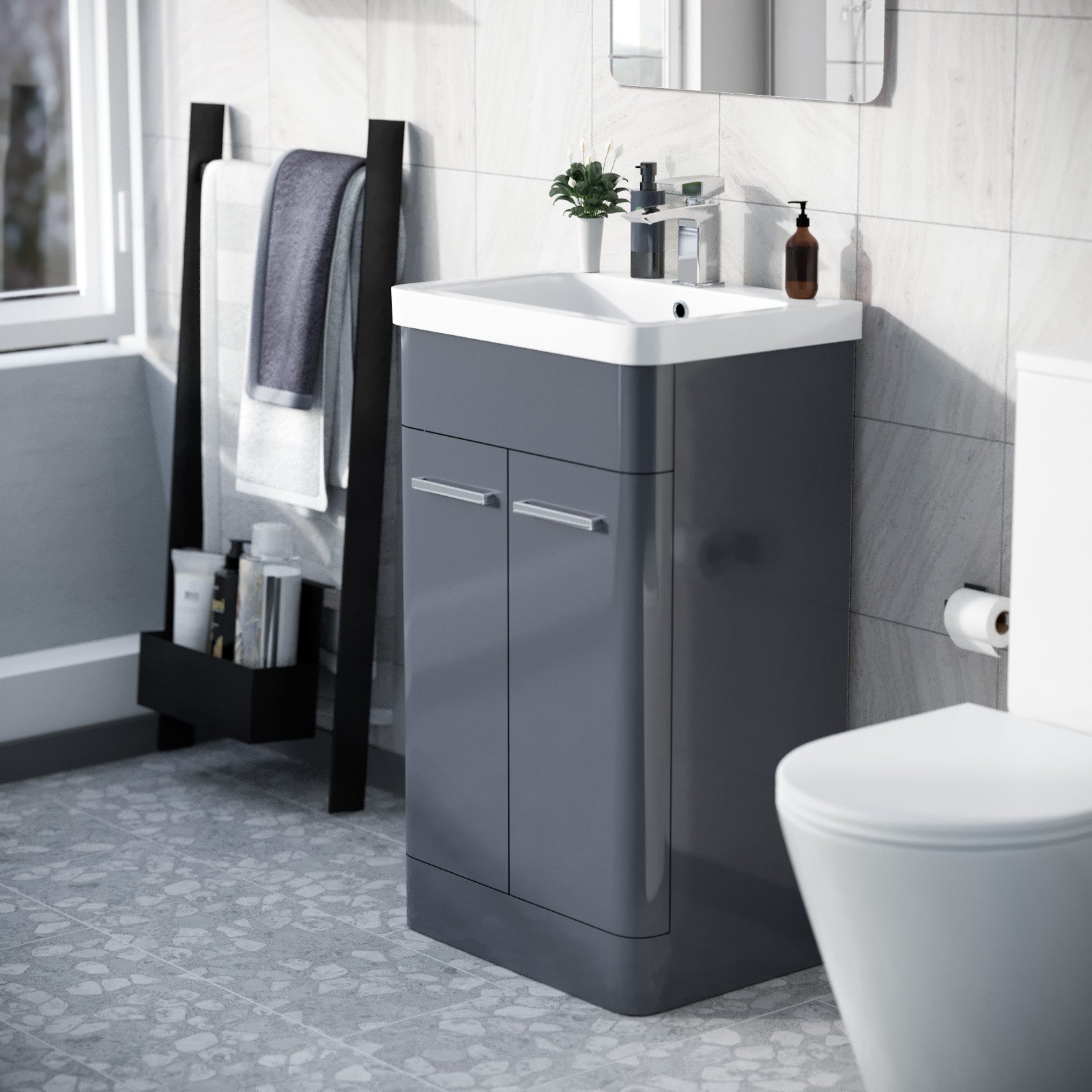Afern 500mm Vanity Unit Cabinet and Wash Basin Steel Grey