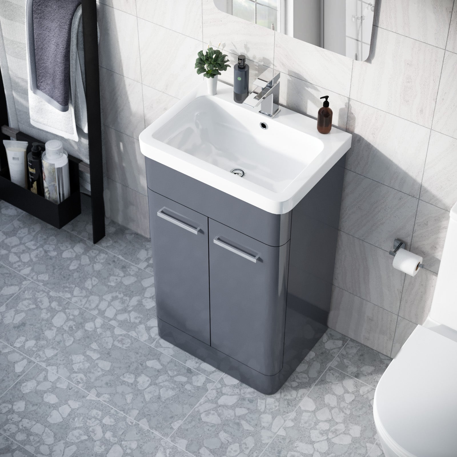 Afern 500mm Vanity Unit Cabinet and Wash Basin Steel Grey